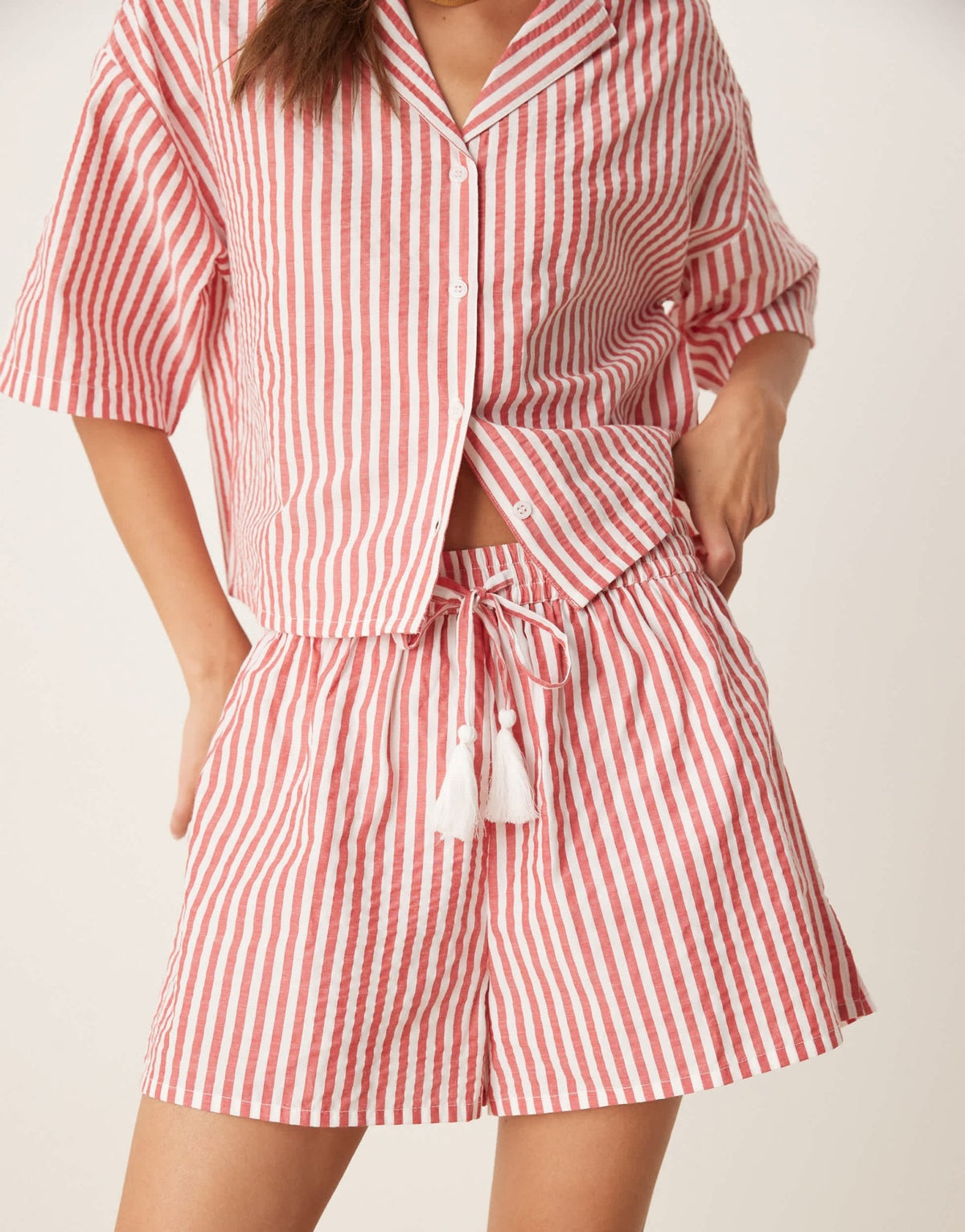 Aray beach short co-ord in red and white stripe - ASOS Sample Sale