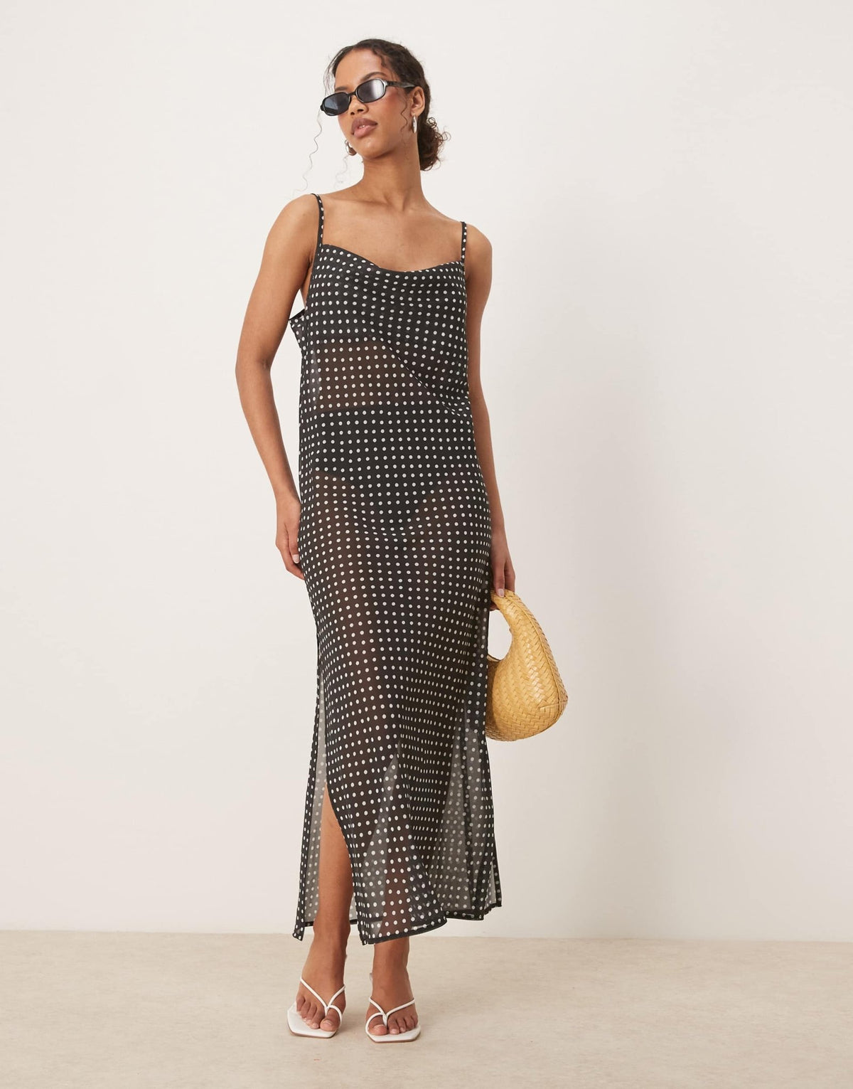 Aray polka dot print beach maxi dress in black - ASOS Sample Sale