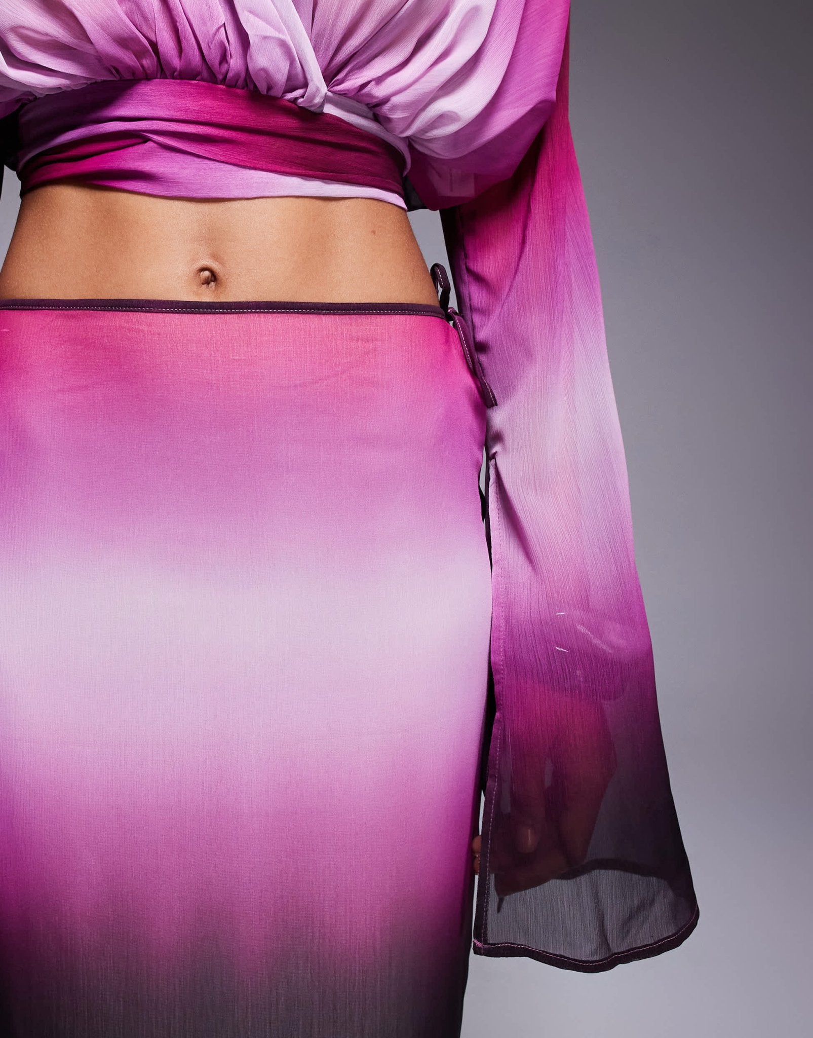 Aria Cove chiffon maxi tie side beach skirt co - ord in purple ombre - ASOS Sample Sale