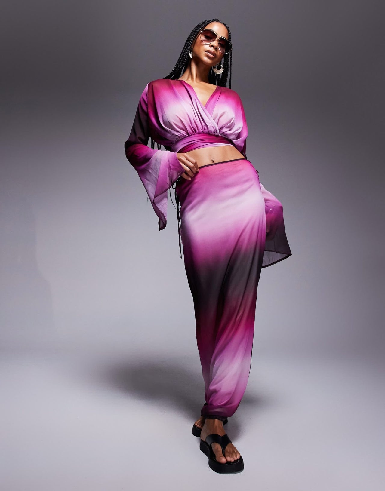 Aria Cove chiffon maxi tie side beach skirt co - ord in purple ombre - ASOS Sample Sale