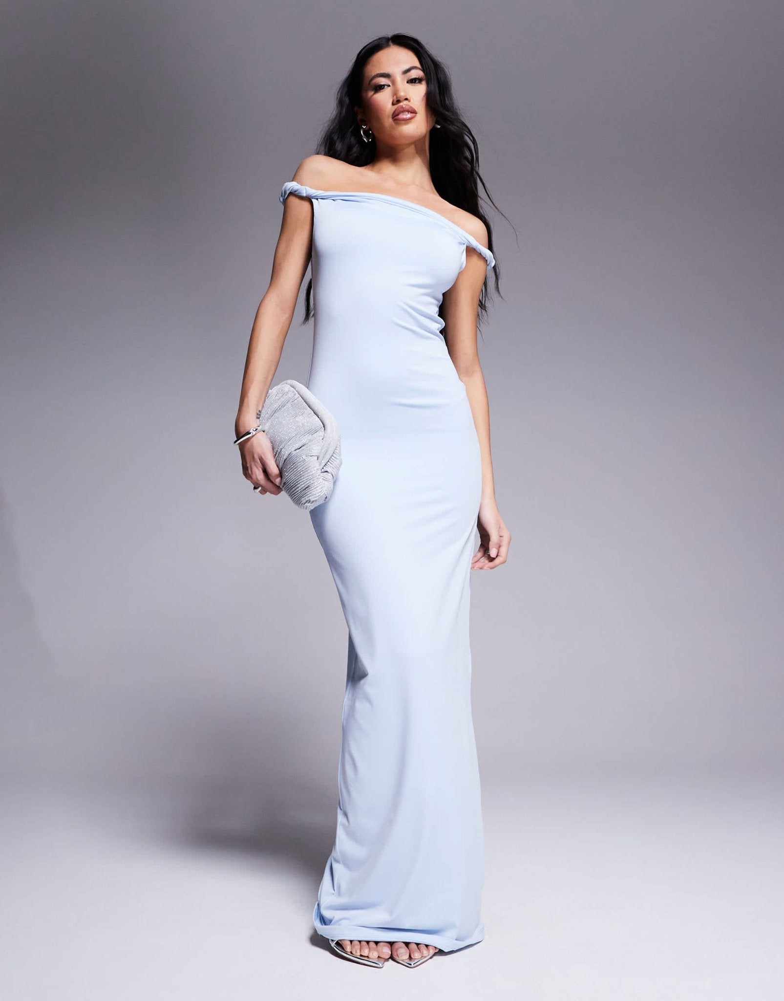 Aria Cove double layered slinky twist strap detail maxi dress in blue - ASOS Sample Sale
