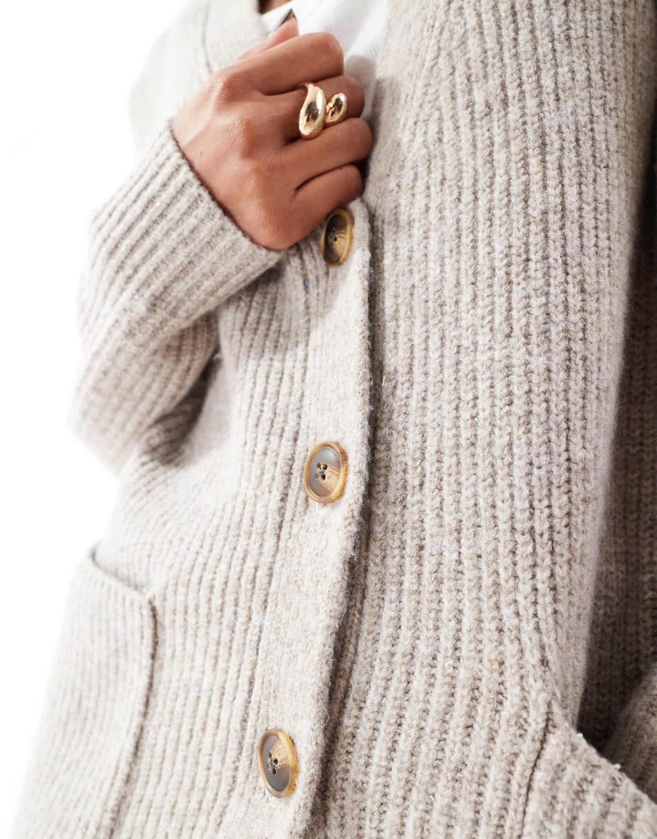 Aria Cove knitted oversized cardigan mini jumper dress in stone - ASOS Sample Sale