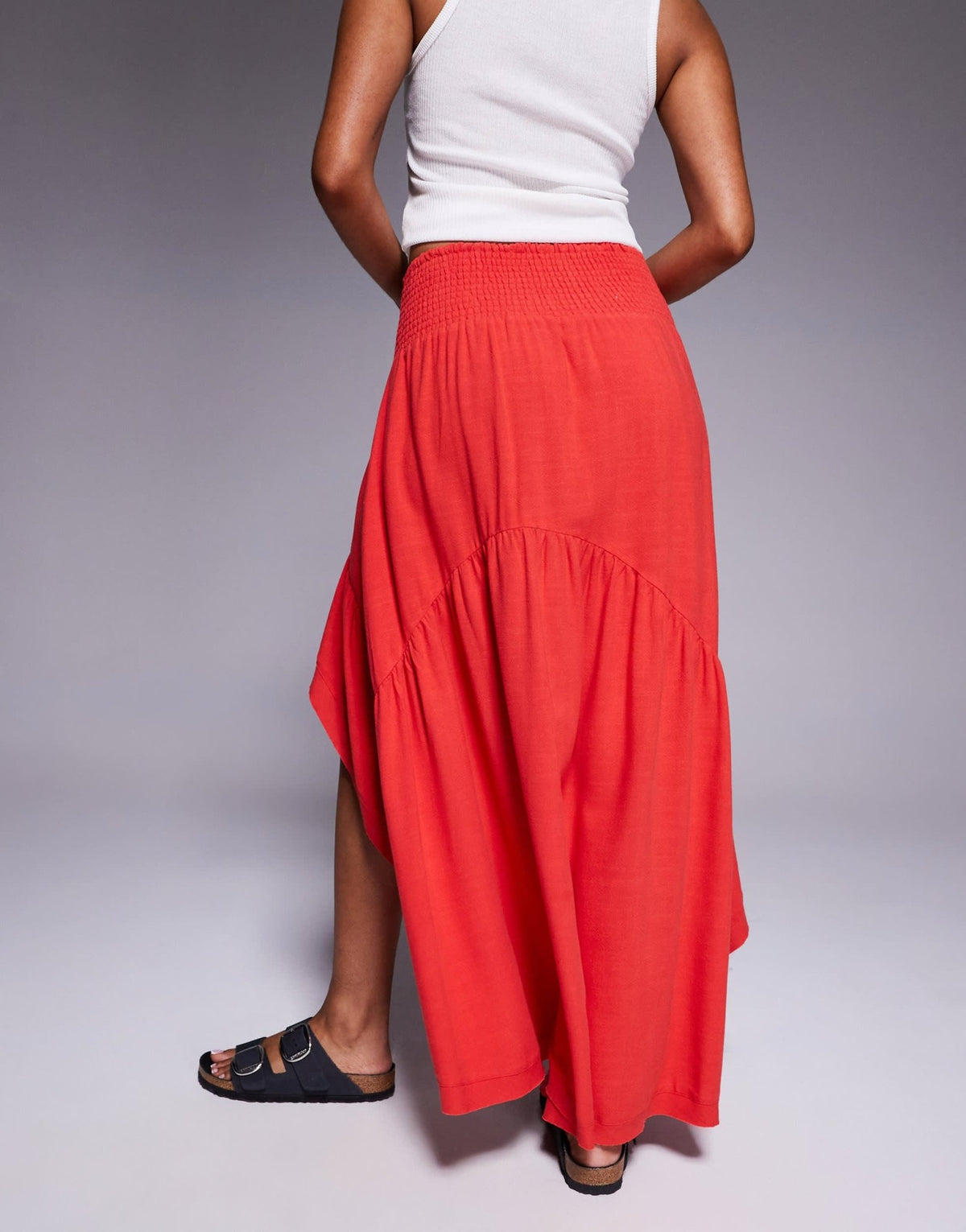 Aria Cove linen blend high low shirred waist maxi skirt in red - ASOS Sample Sale