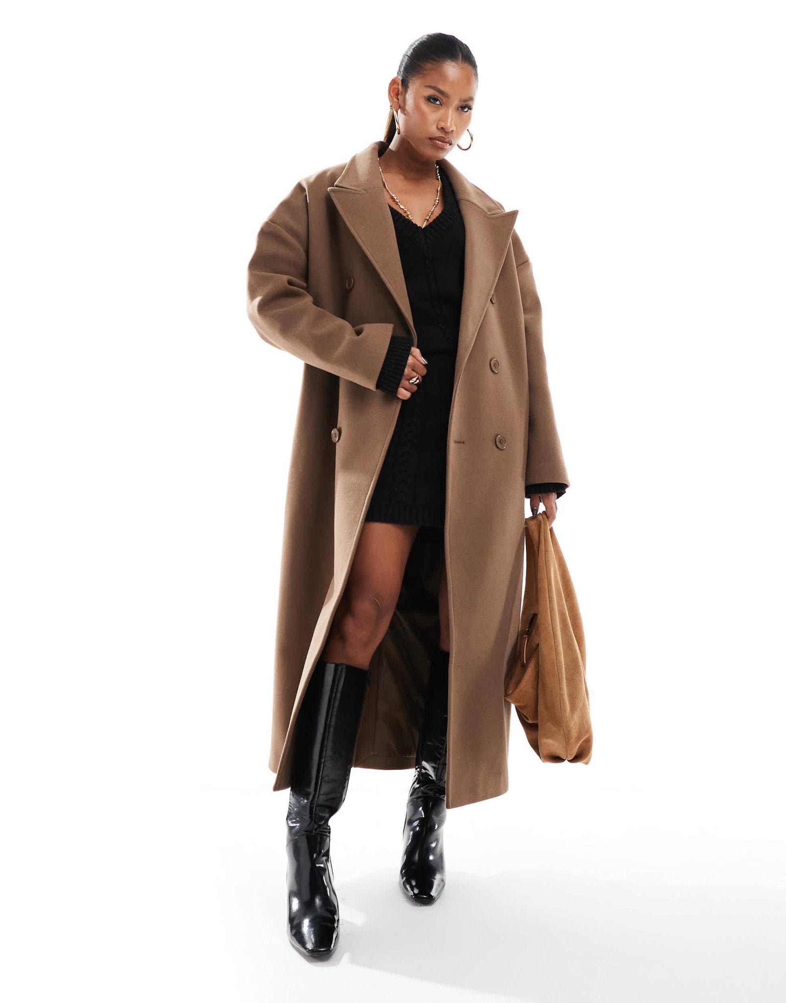 Aria Cove maxi formal coat in brown - ASOS Sample Sale