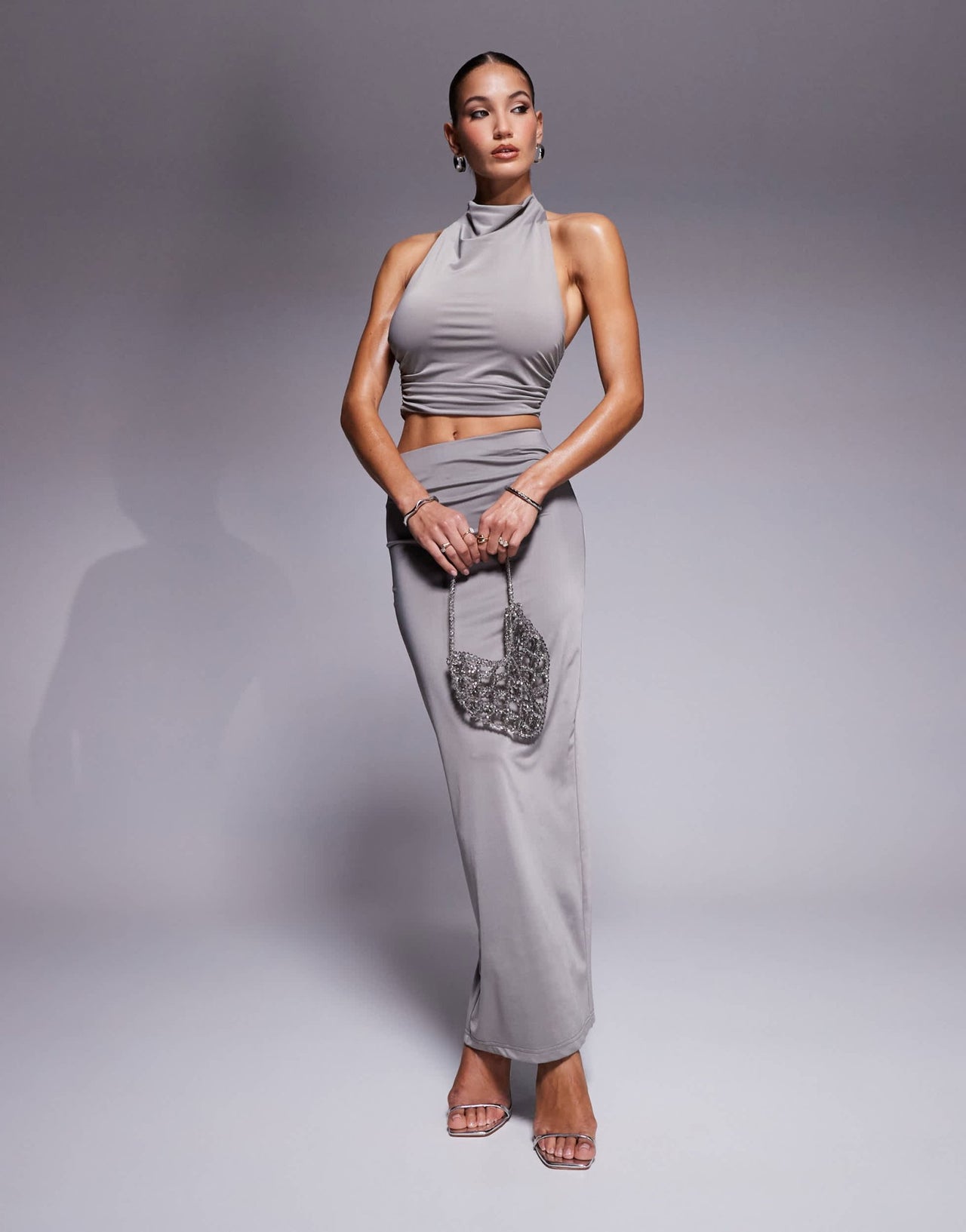 Aria Cove slinky maxi skirt co - ord in charcoal - ASOS Sample Sale