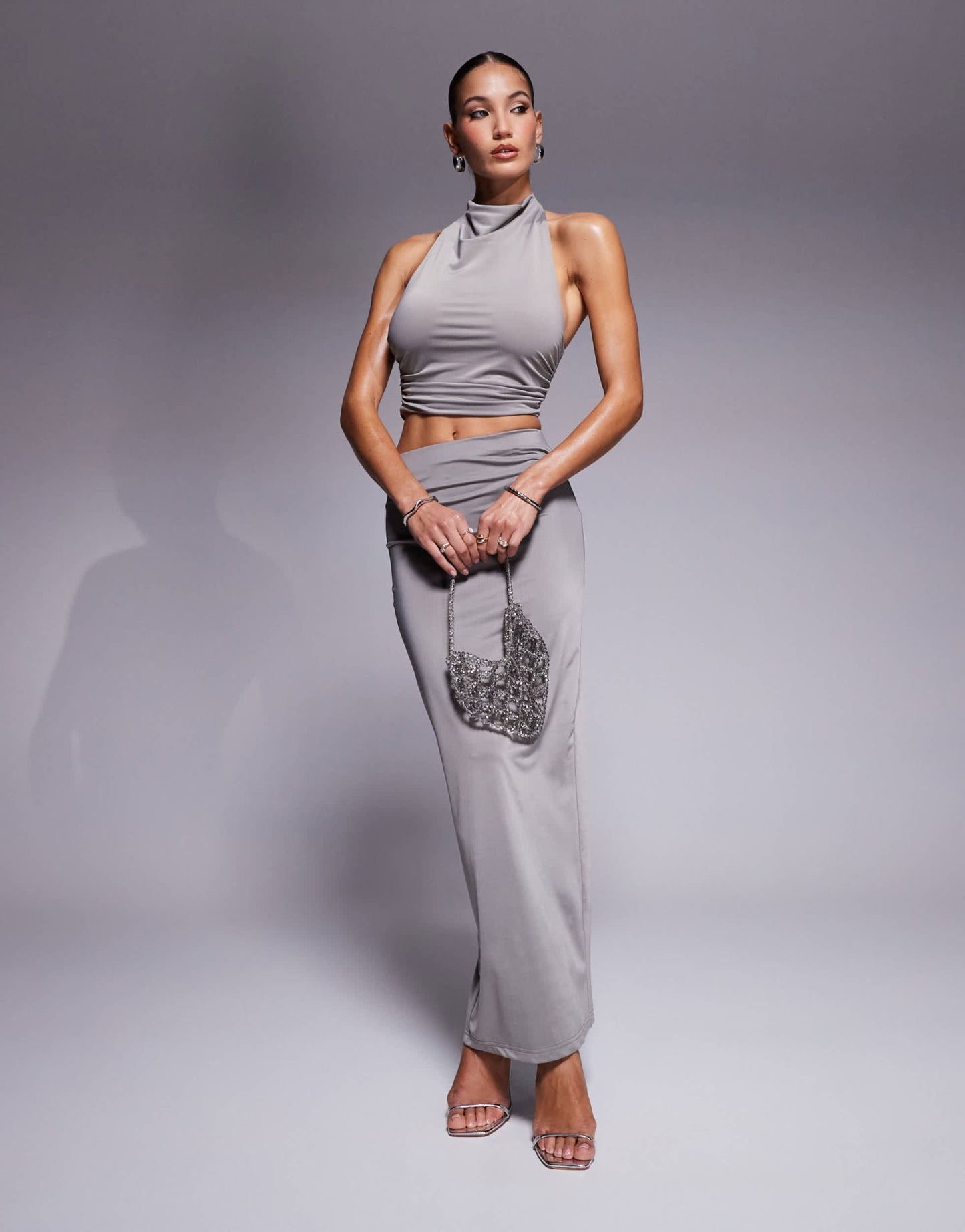 Aria Cove slinky maxi skirt co - ord in charcoal - ASOS Sample Sale