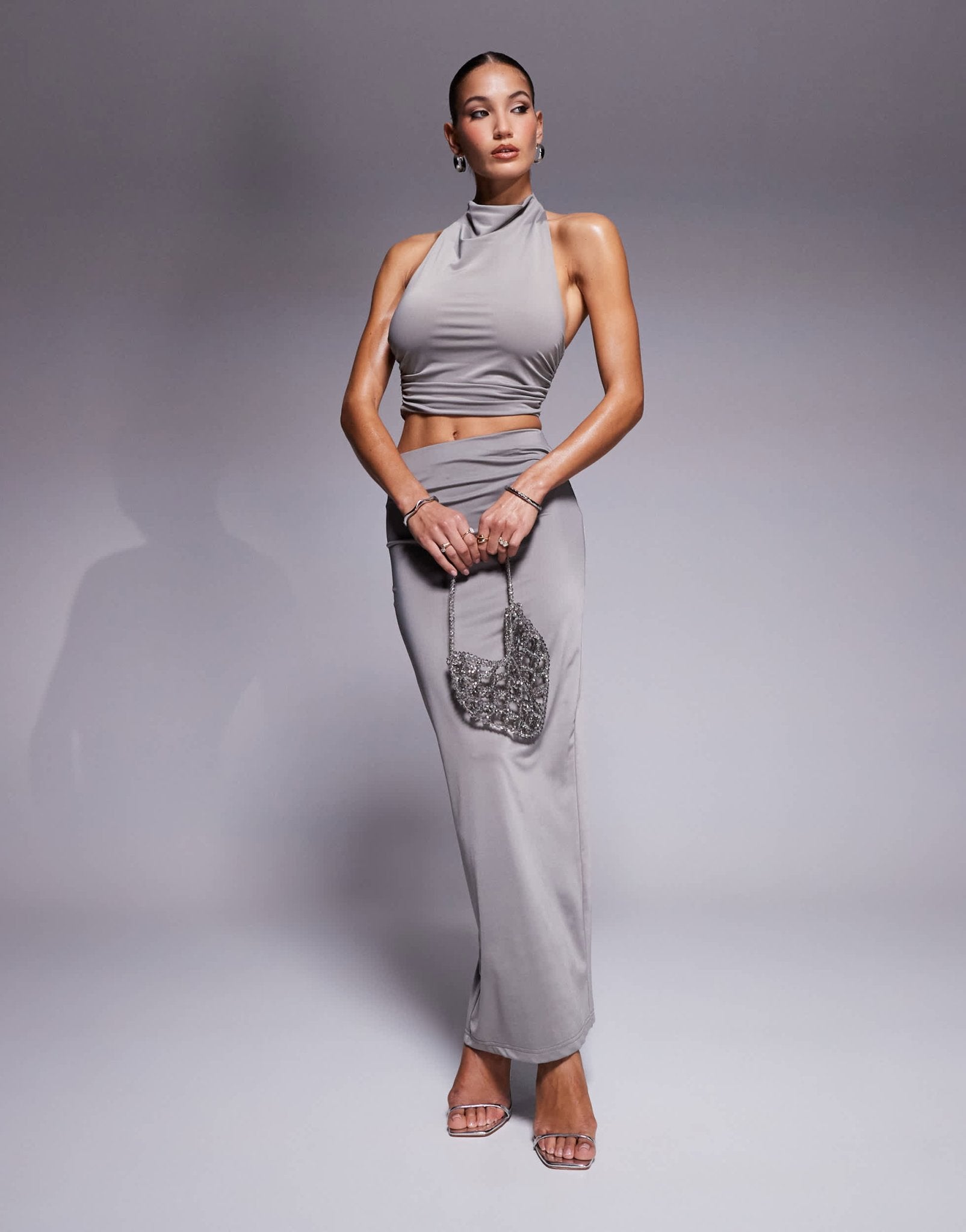Aria Cove slinky maxi skirt co - ord in charcoal - ASOS Sample Sale