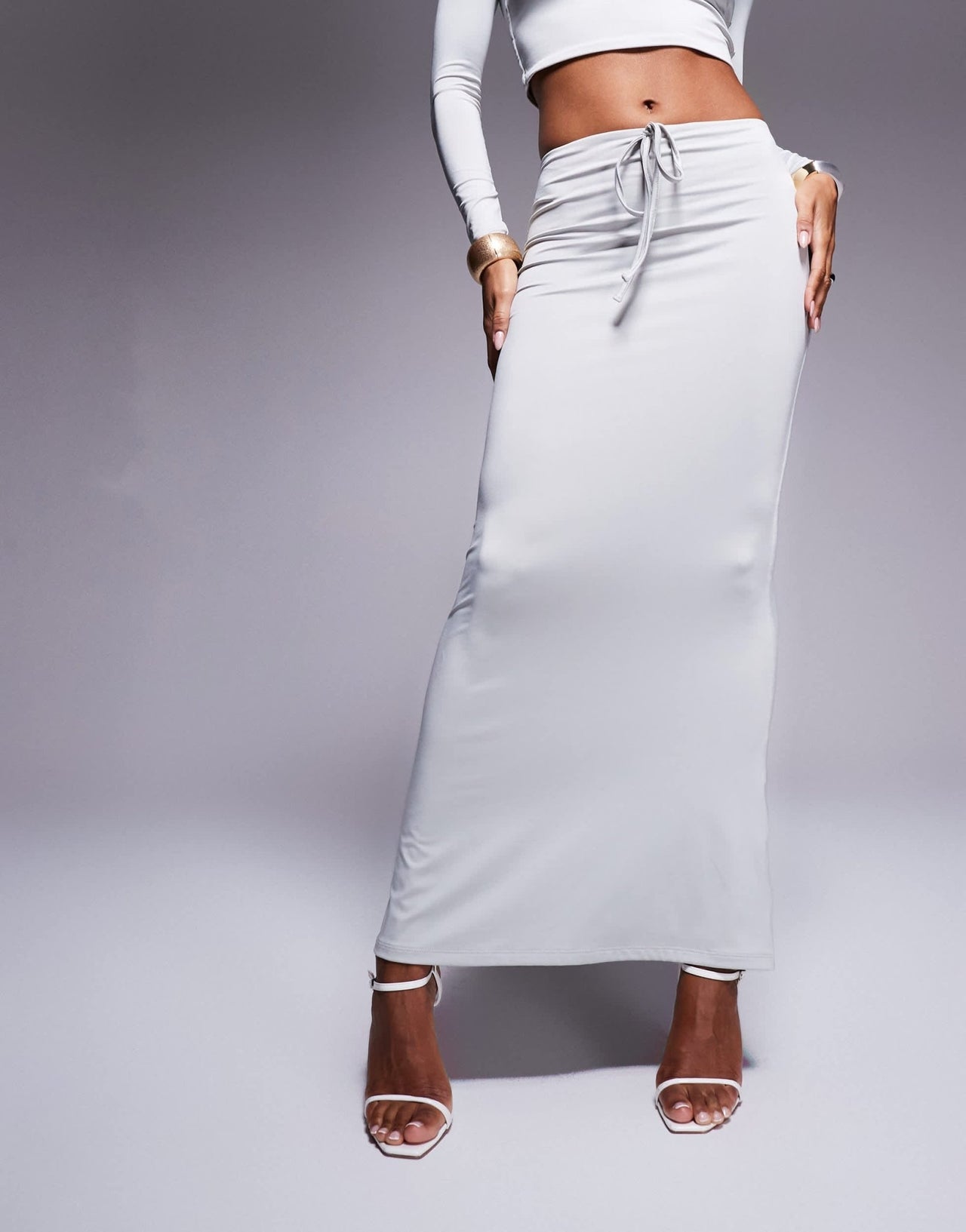 Aria Cove slinky tie waist column maxi skirt co - ord in grey - ASOS Sample Sale