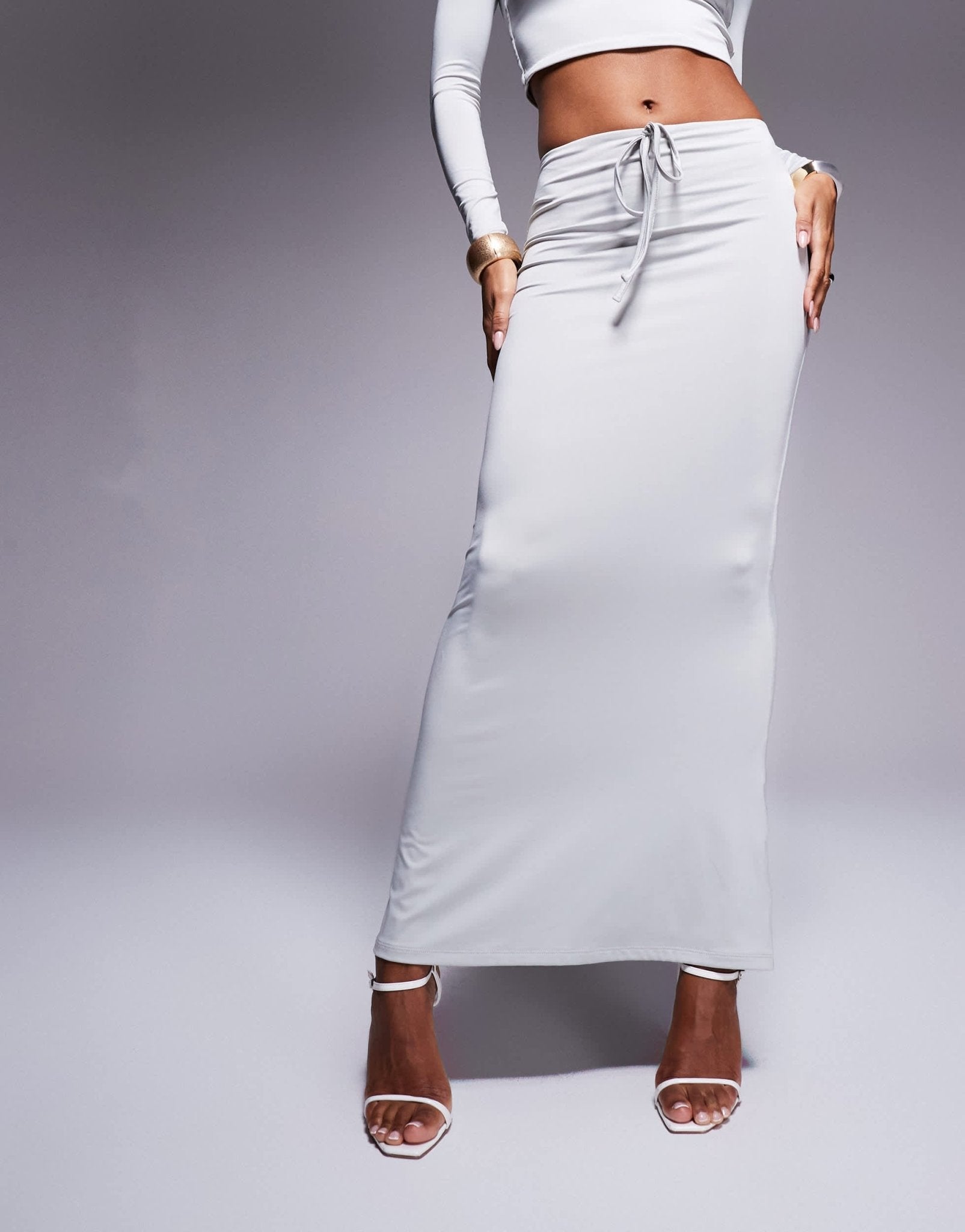 Aria Cove slinky tie waist column maxi skirt co - ord in grey - ASOS Sample Sale