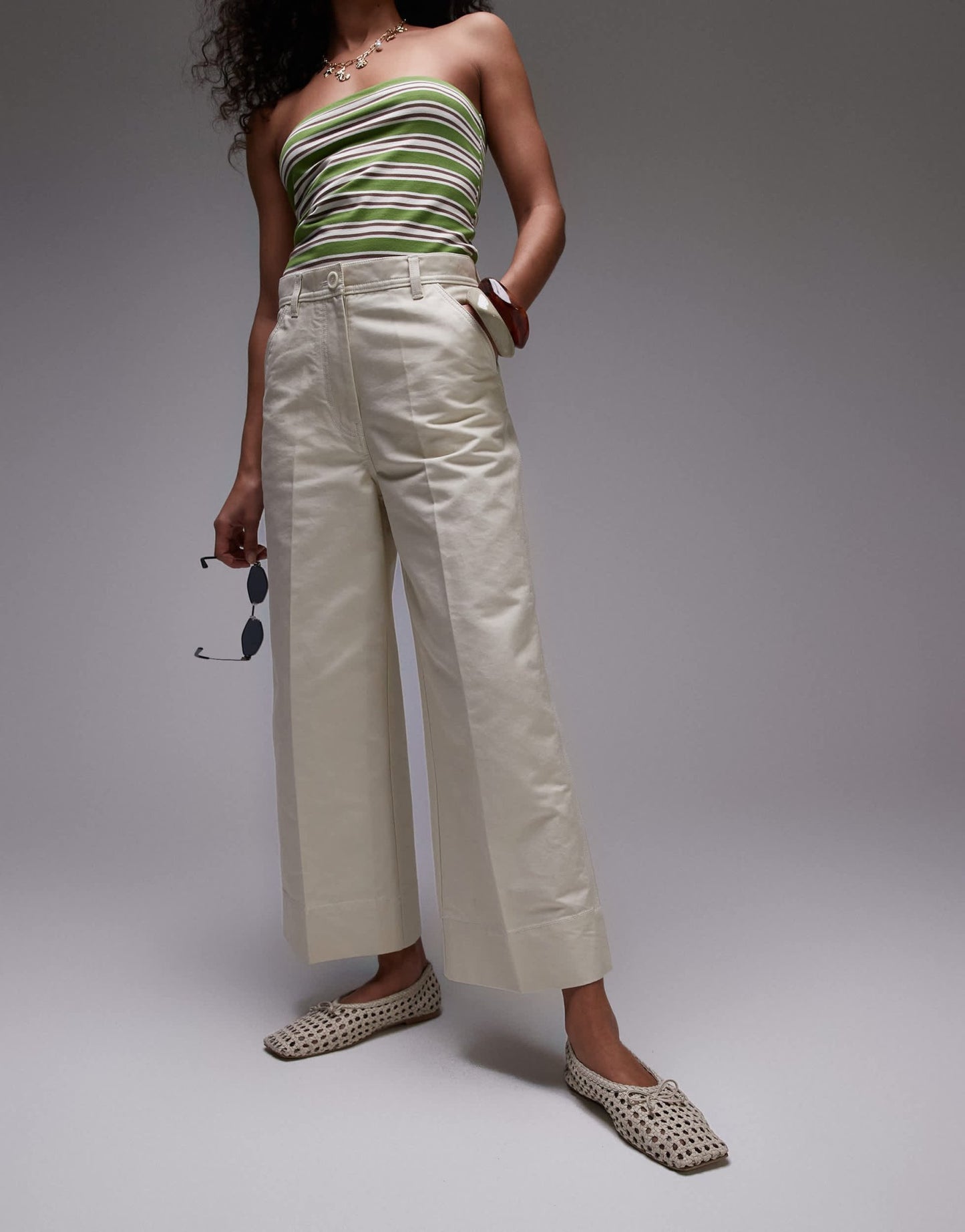 ARKET ankle grazer wide leg structed cotton trousers in light beige - ASOS Sample Sale