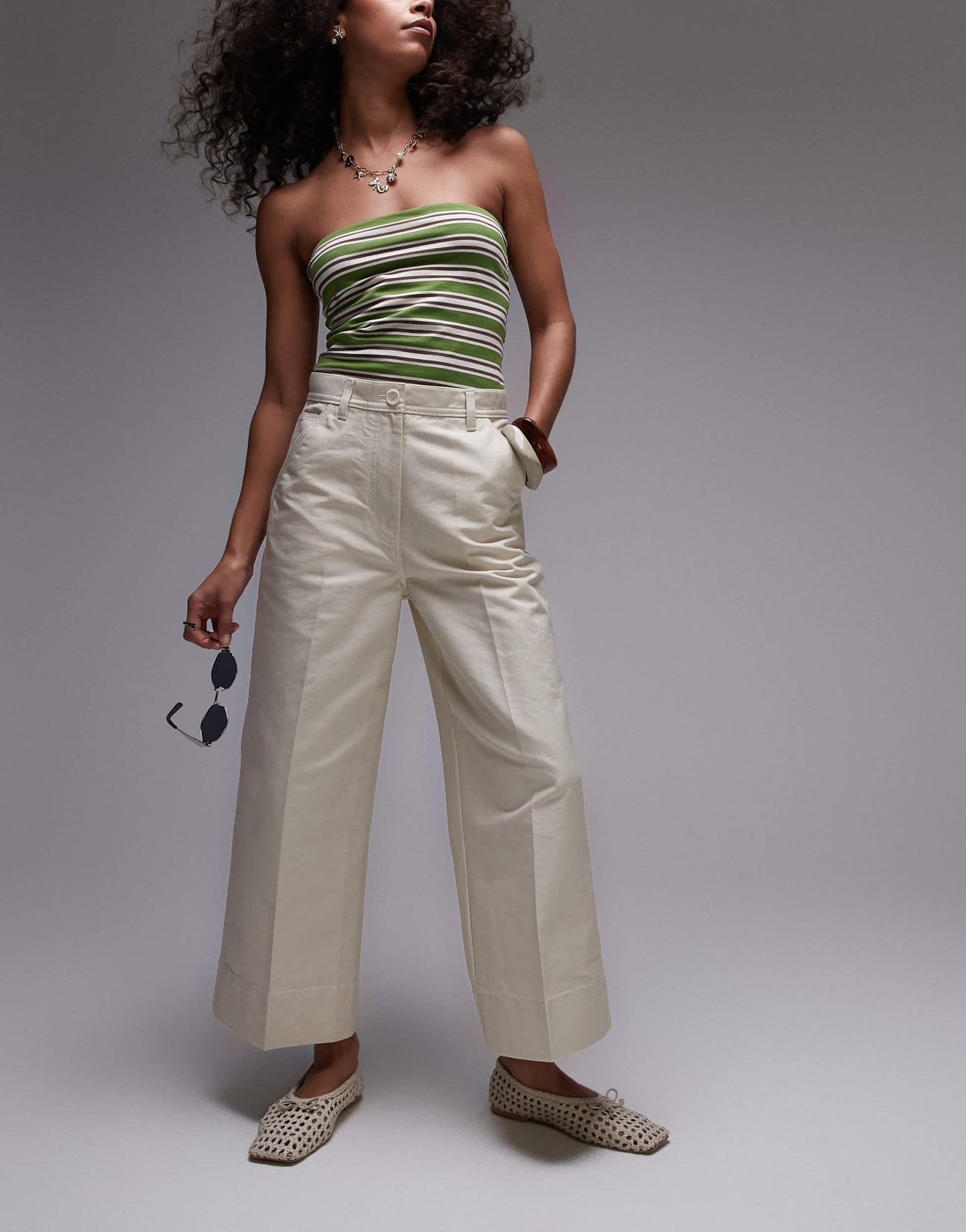 ARKET ankle grazer wide leg structed cotton trousers in light beige - ASOS Sample Sale