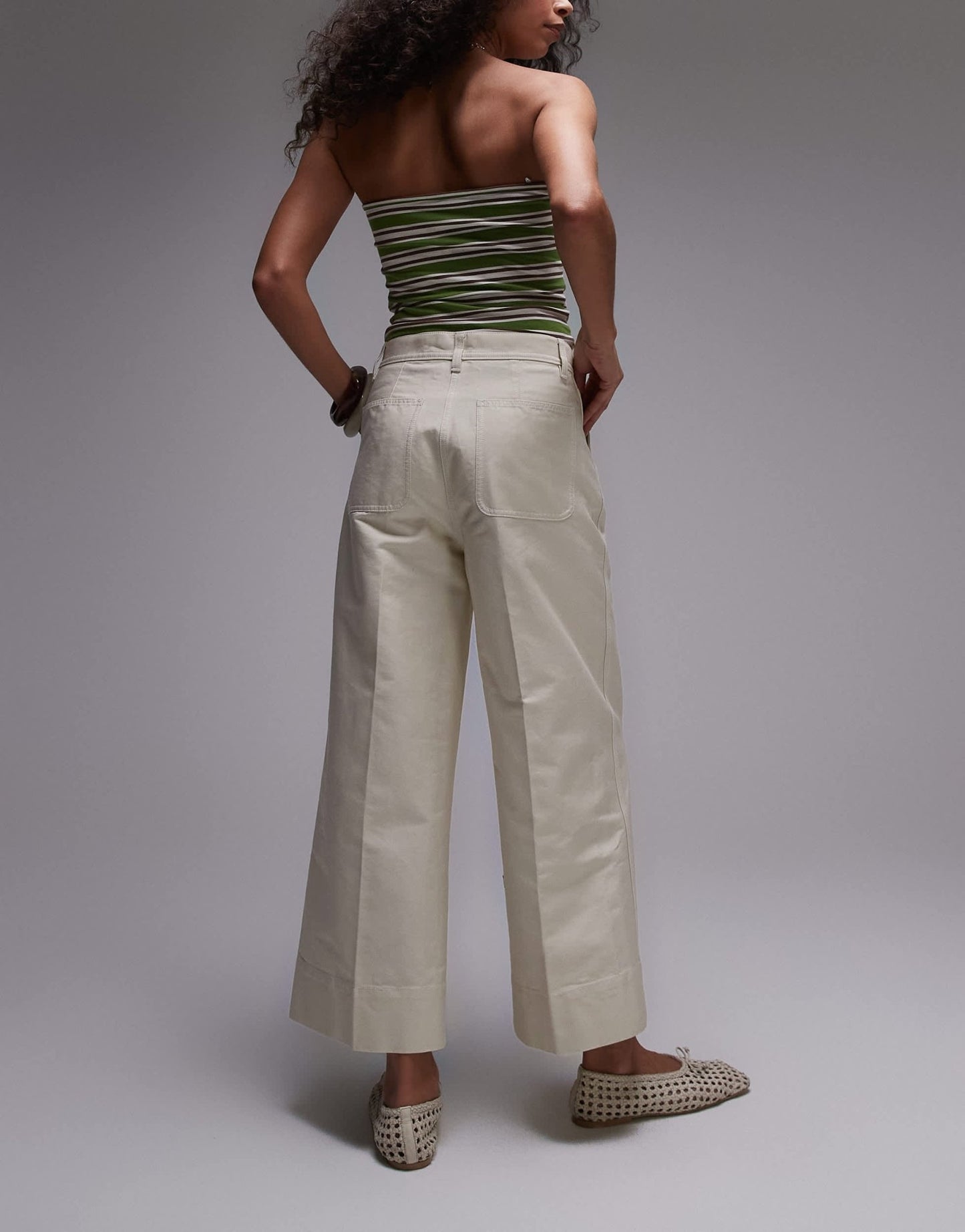 ARKET ankle grazer wide leg structed cotton trousers in light beige - ASOS Sample Sale