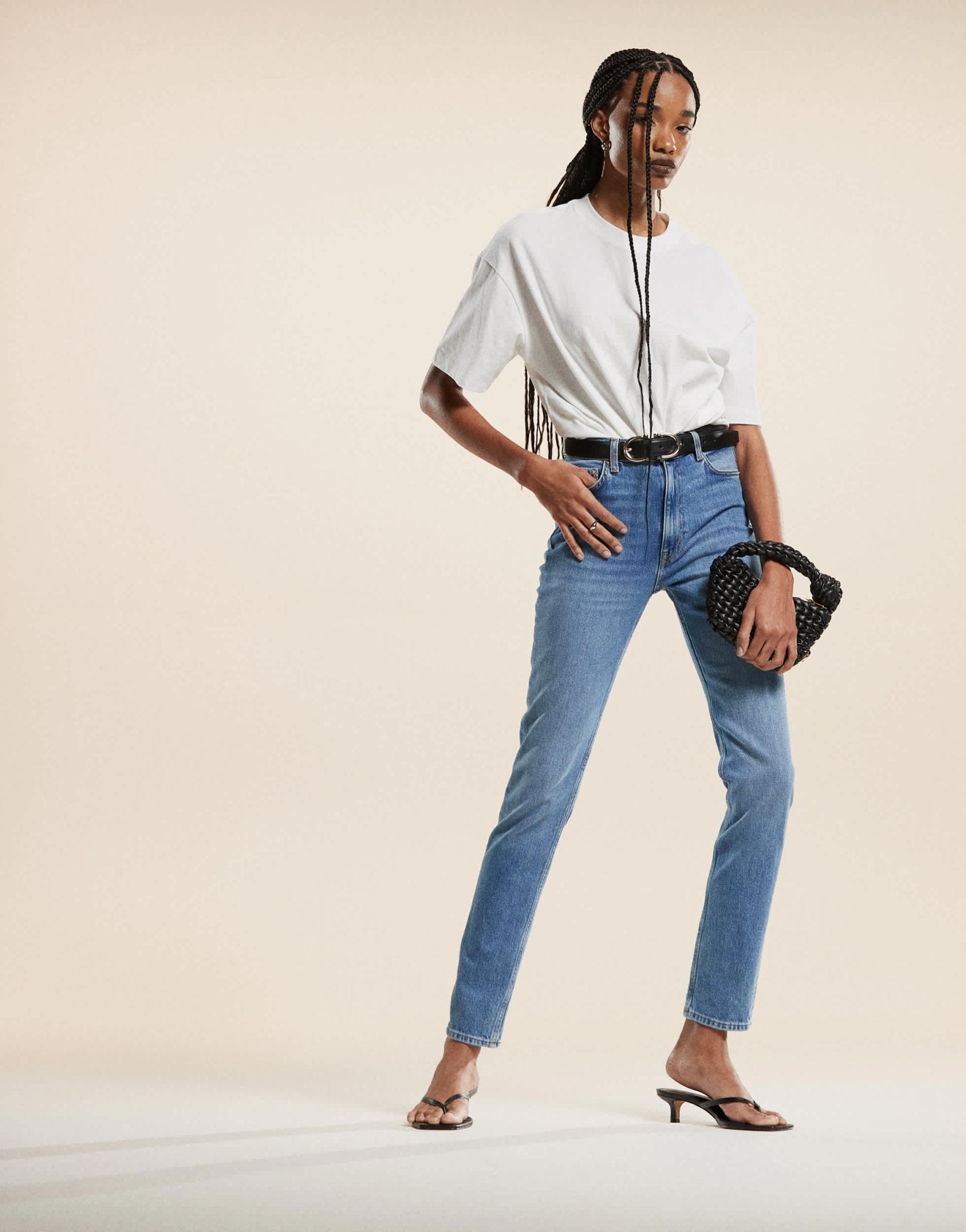 ARKET Azalea high rise stretch skinny leg jeans in mid wash blue - ASOS Sample Sale