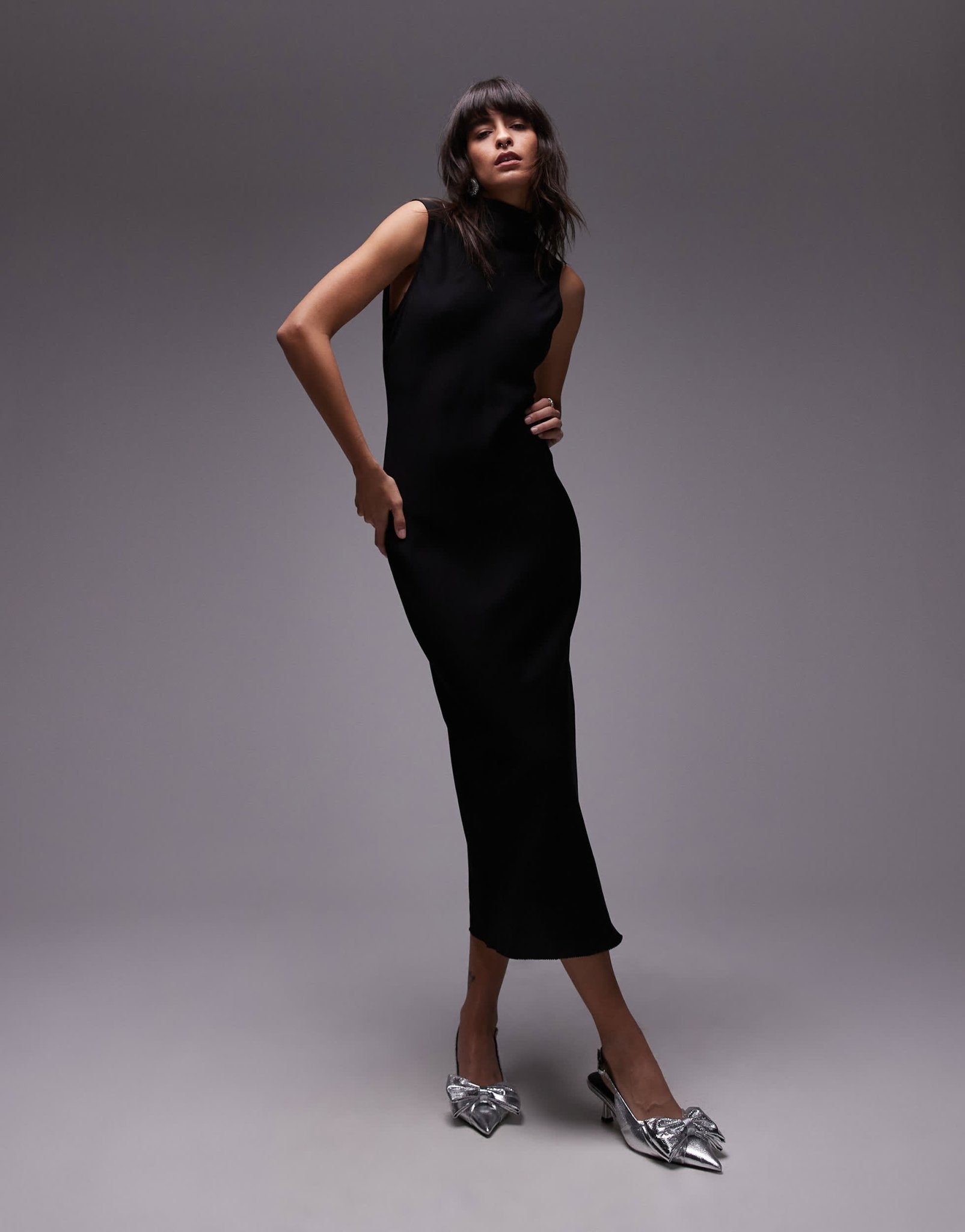 ARKET bias cut maxi dress with low cowl back in black - ASOS Sample Sale