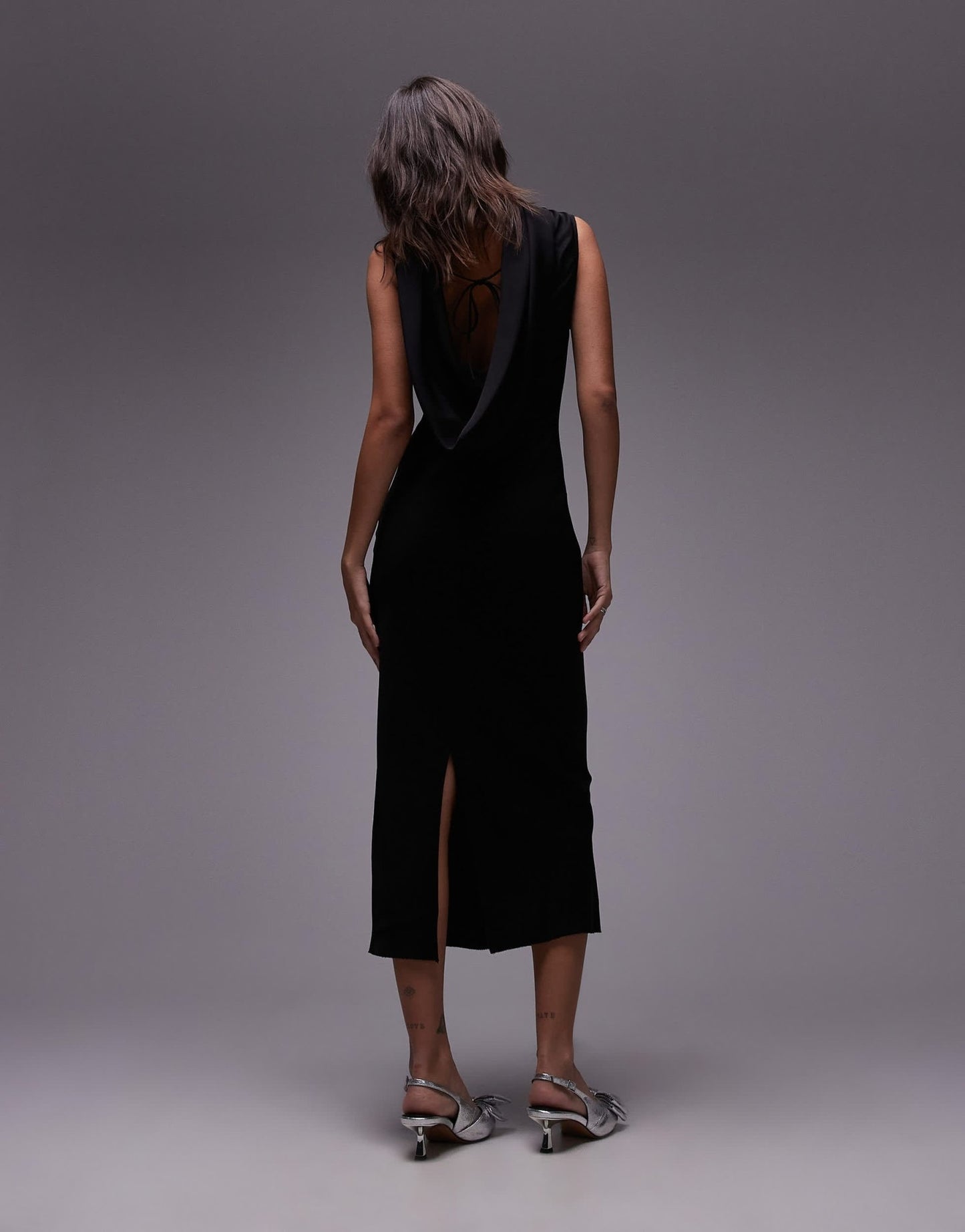 ARKET bias cut maxi dress with low cowl back in black - ASOS Sample Sale