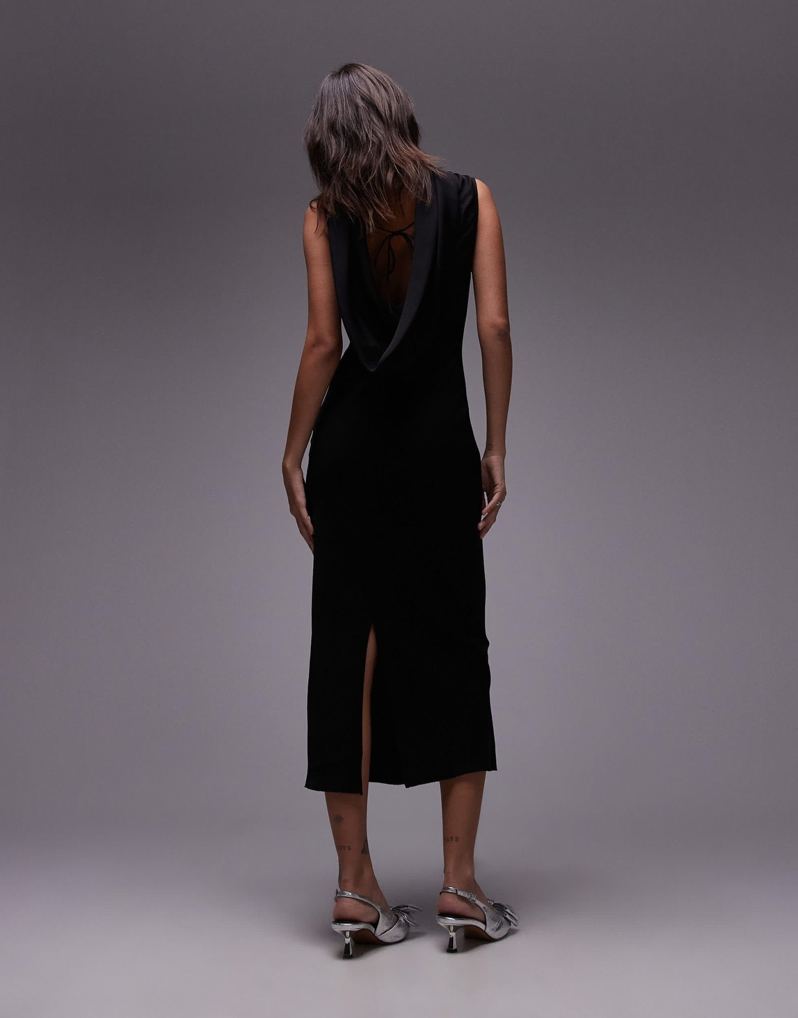 ARKET bias cut maxi dress with low cowl back in black - ASOS Sample Sale