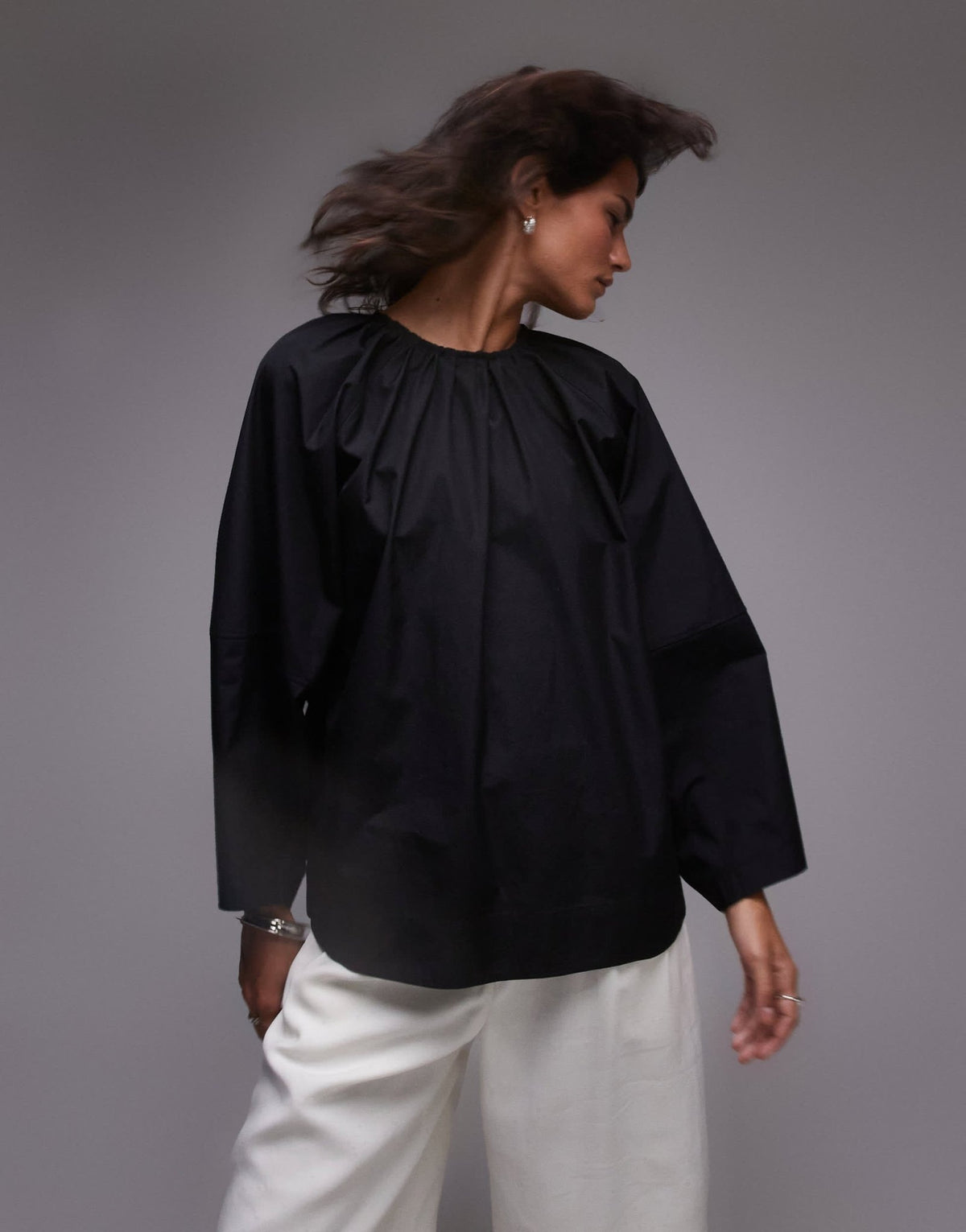 ARKET blouse with sculptural sleeves and gathered back detail in black - ASOS Sample Sale