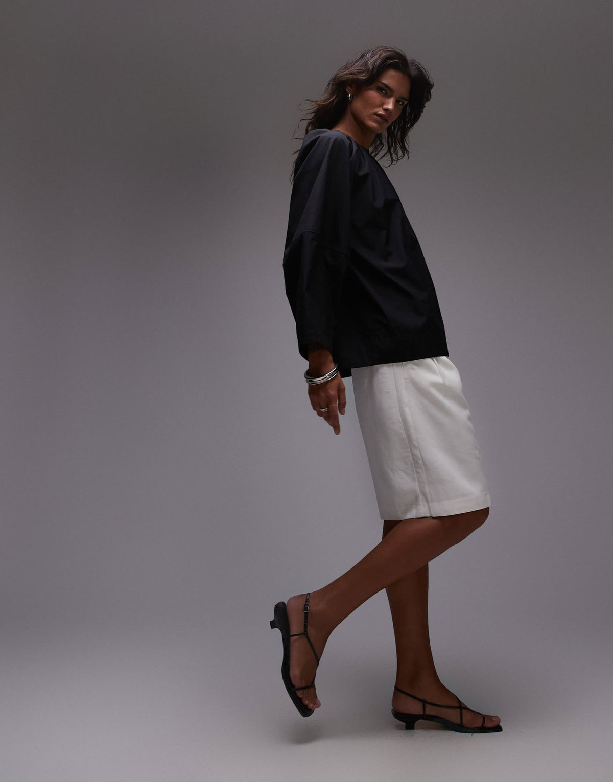 ARKET blouse with sculptural sleeves and gathered back detail in black - ASOS Sample Sale