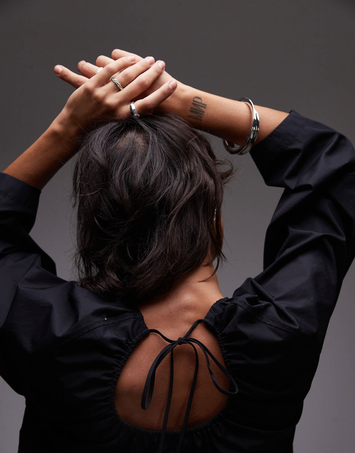 ARKET blouse with sculptural sleeves and gathered back detail in black - ASOS Sample Sale
