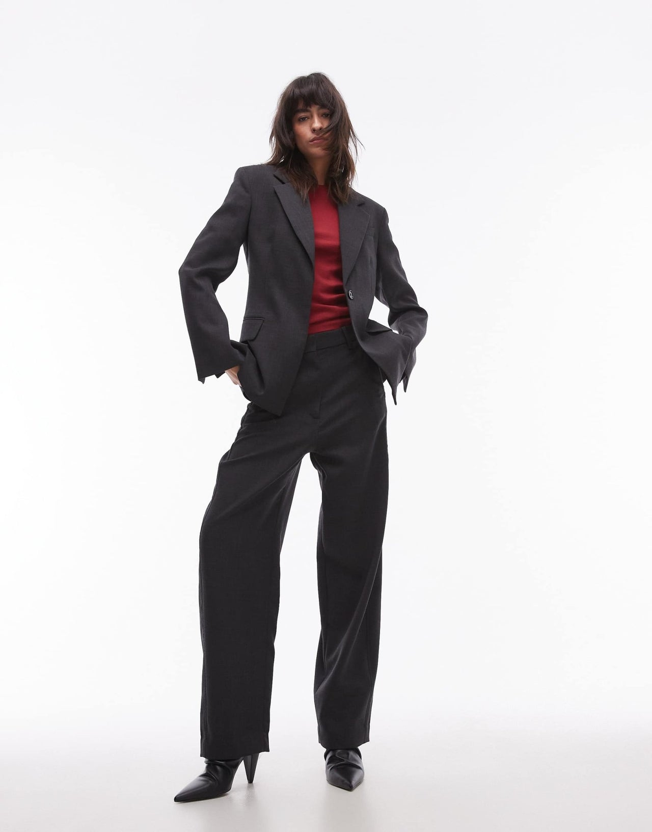 ARKET co - ord wool blend blazer with cinched waist in grey melange - ASOS Sample Sale
