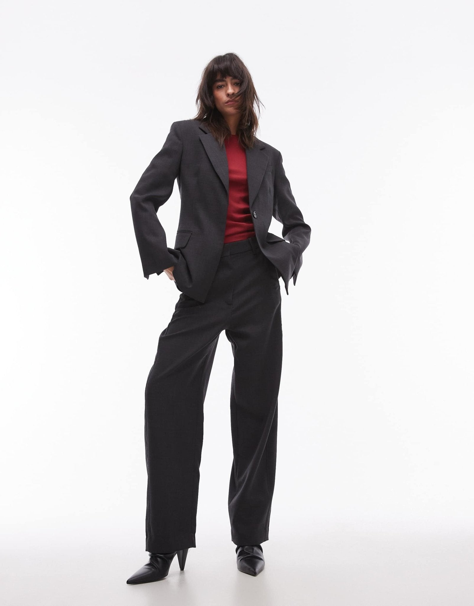 ARKET co - ord wool blend blazer with cinched waist in grey melange - ASOS Sample Sale