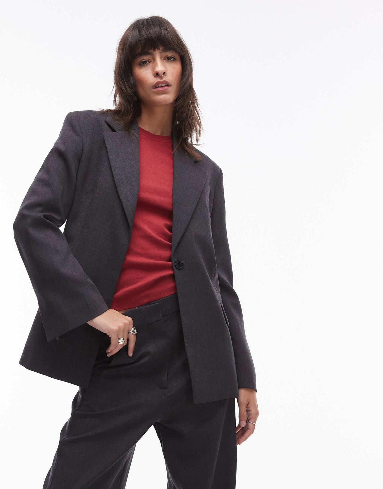 ARKET co - ord wool blend blazer with cinched waist in grey melange - ASOS Sample Sale