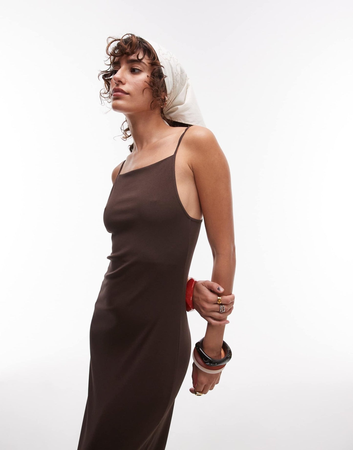 ARKET compact rib square neck sleeveless midi dress in chocolate brown - ASOS Sample Sale