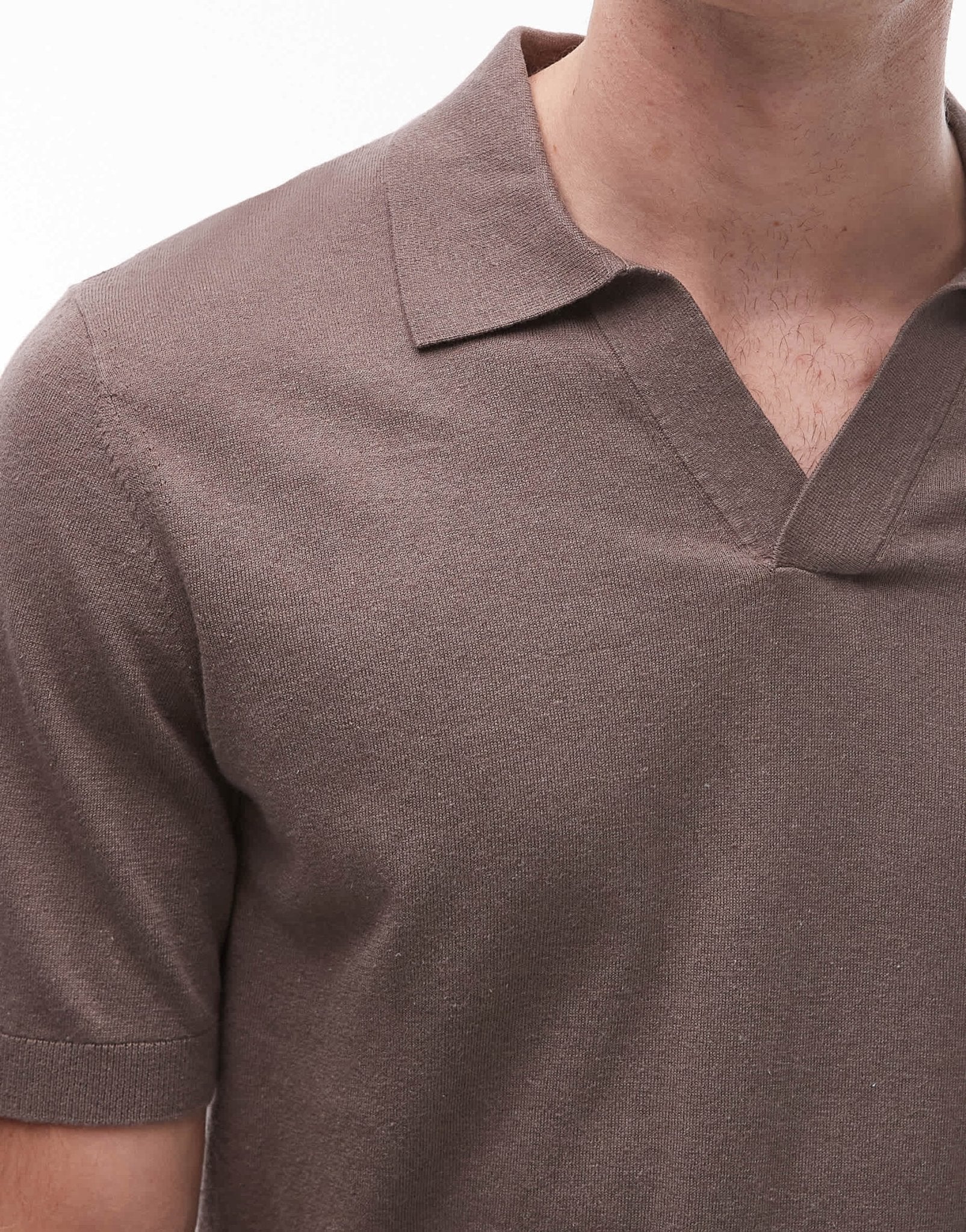 ARKET cotton linen knitted shirt sleeve polo shirt in light brown - ASOS Sample Sale