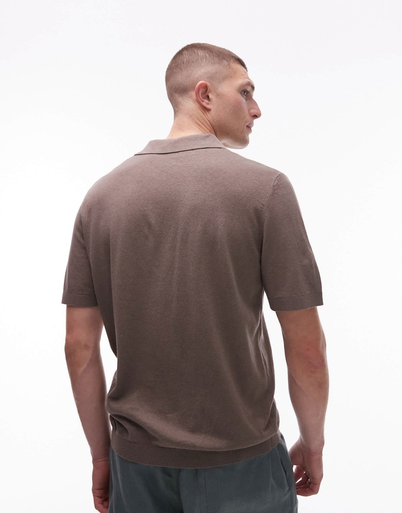 ARKET cotton linen knitted shirt sleeve polo shirt in light brown - ASOS Sample Sale