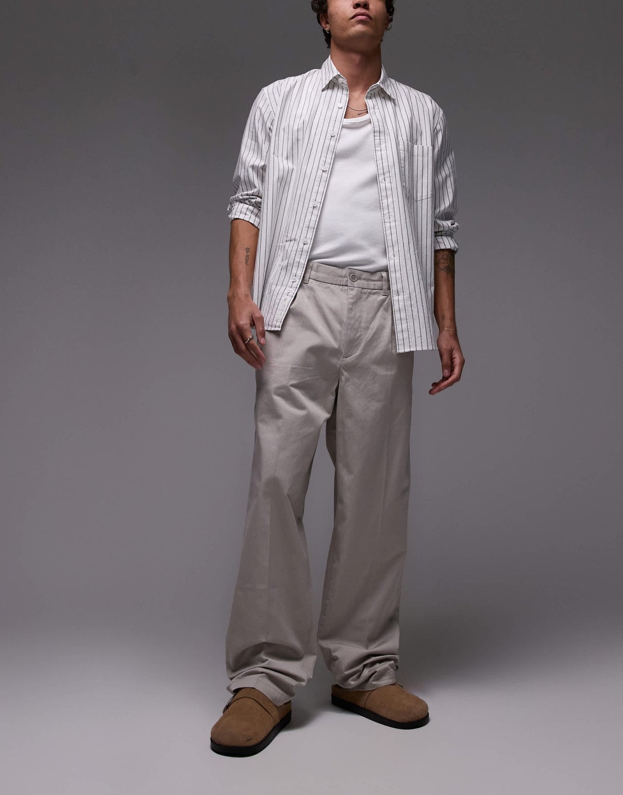ARKET cotton loose fit chino trousers in dark stone - ASOS Sample Sale