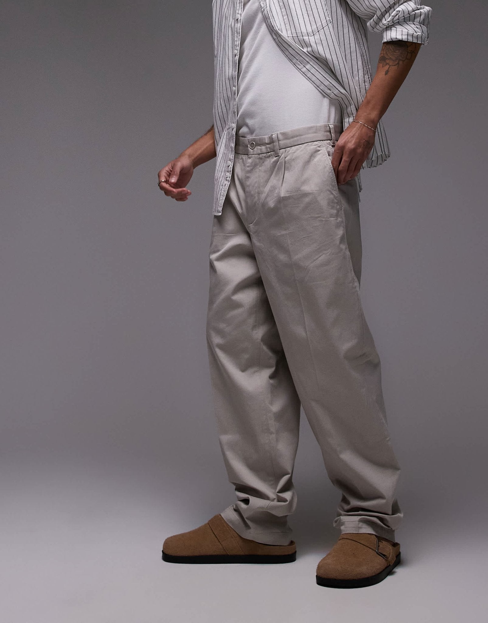 ARKET cotton loose fit chino trousers in dark stone - ASOS Sample Sale
