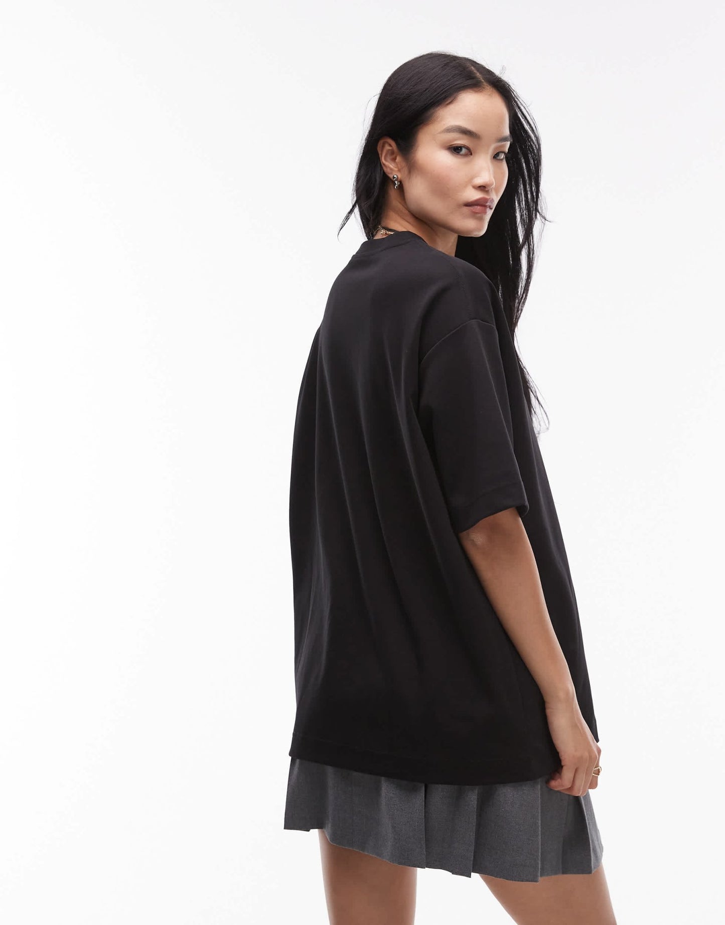 ARKET cotton rich stretch interlock long line short sleeve t-shirt in black - ASOS Sample Sale