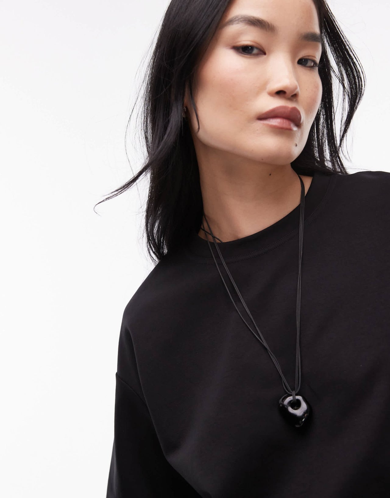 ARKET cotton rich stretch interlock long line short sleeve t-shirt in black - ASOS Sample Sale