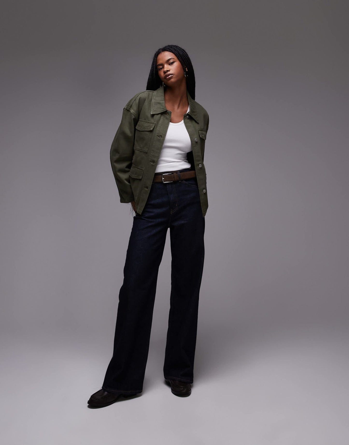 ARKET denim jacket with patch pockets and cinch back in washed khaki - ASOS Sample Sale