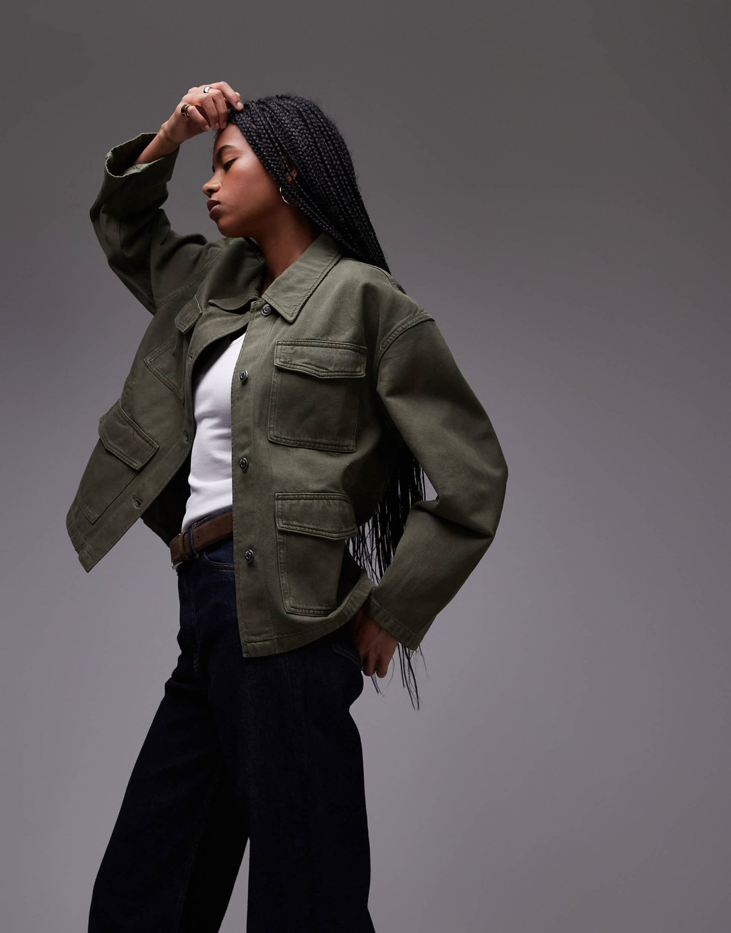 ARKET denim jacket with patch pockets and cinch back in washed khaki - ASOS Sample Sale