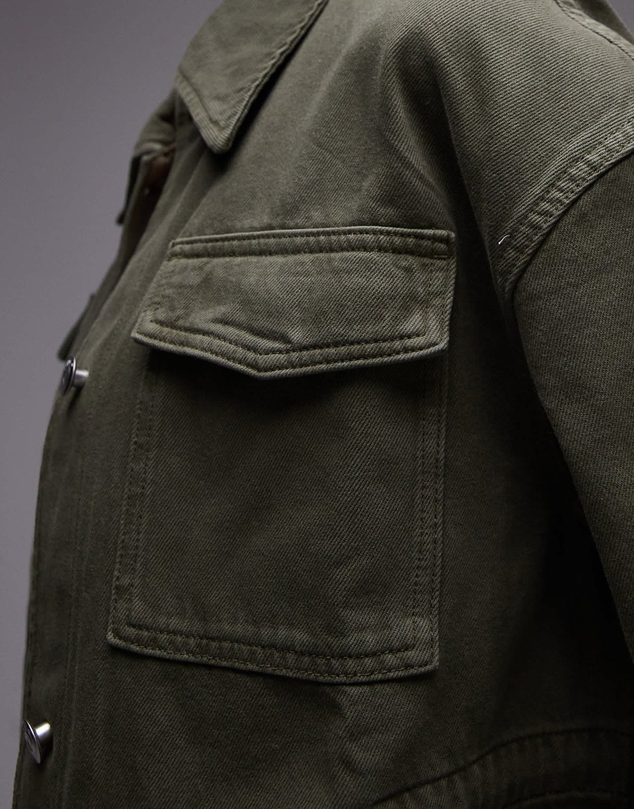 ARKET denim jacket with patch pockets and cinch back in washed khaki - ASOS Sample Sale