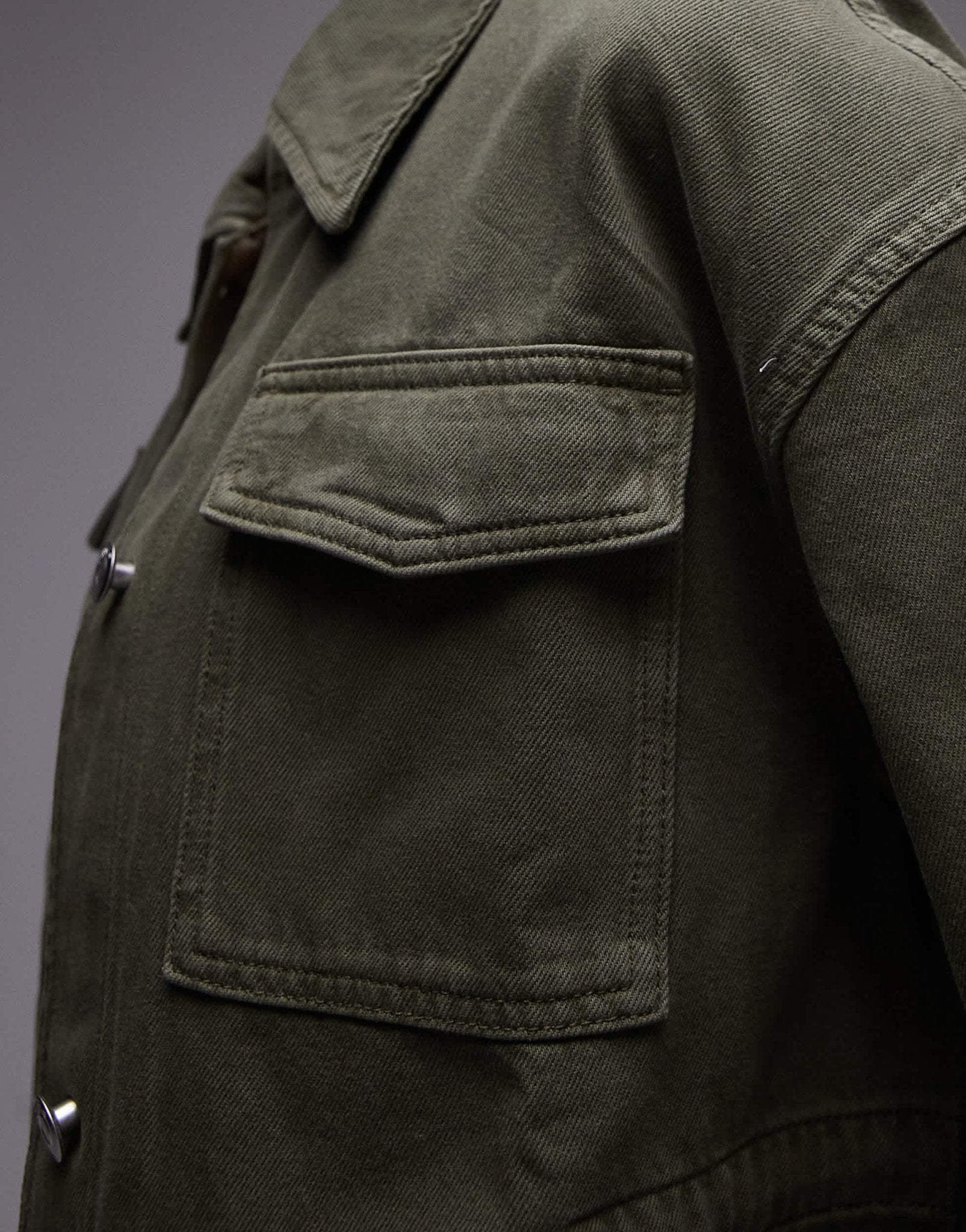 ARKET denim jacket with patch pockets and cinch back in washed khaki - ASOS Sample Sale