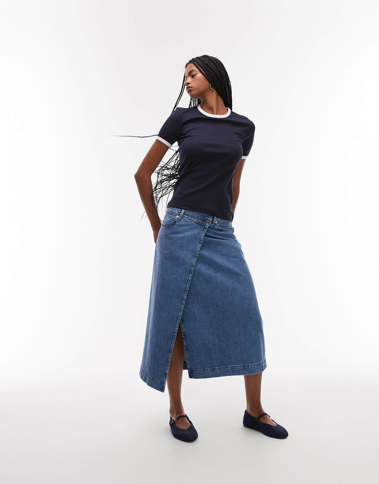 ARKET denim midi wrap skirt in mid washed blue - ASOS Sample Sale