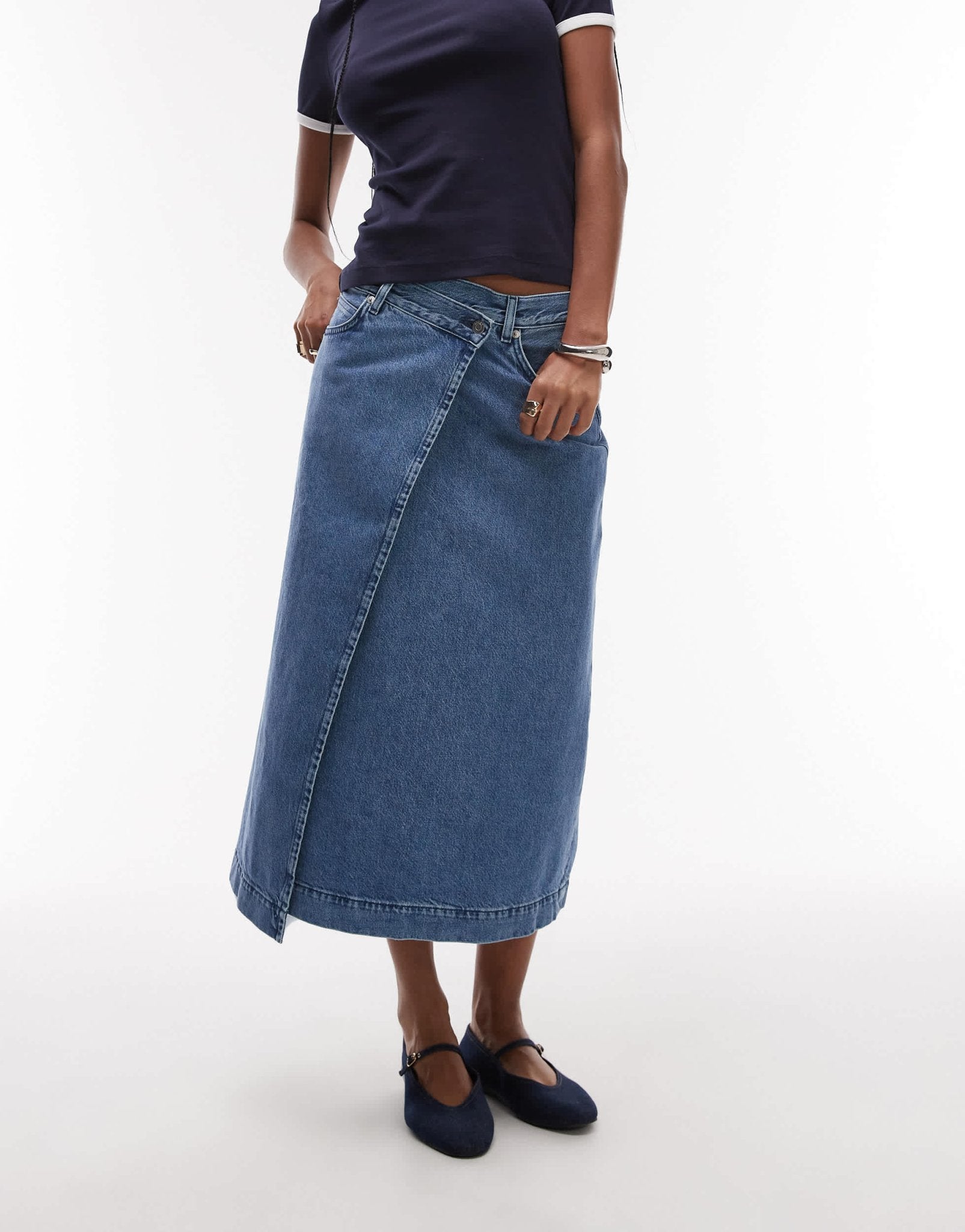 ARKET denim midi wrap skirt in mid washed blue - ASOS Sample Sale