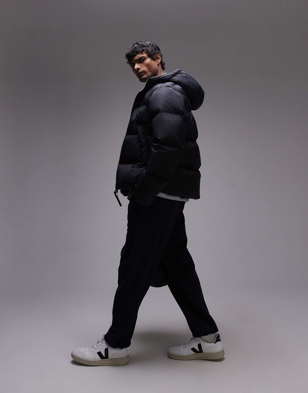 ARKET down filed puffer jacket with hood in black - ASOS Sample Sale