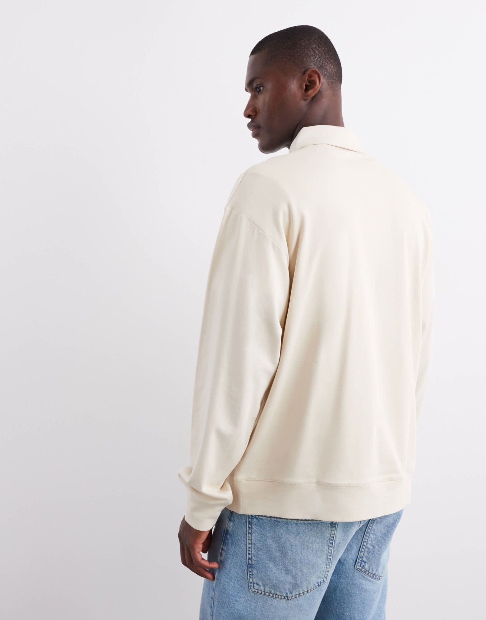 ARKET half zip jersey top with polo collar in beige - ASOS Sample Sale