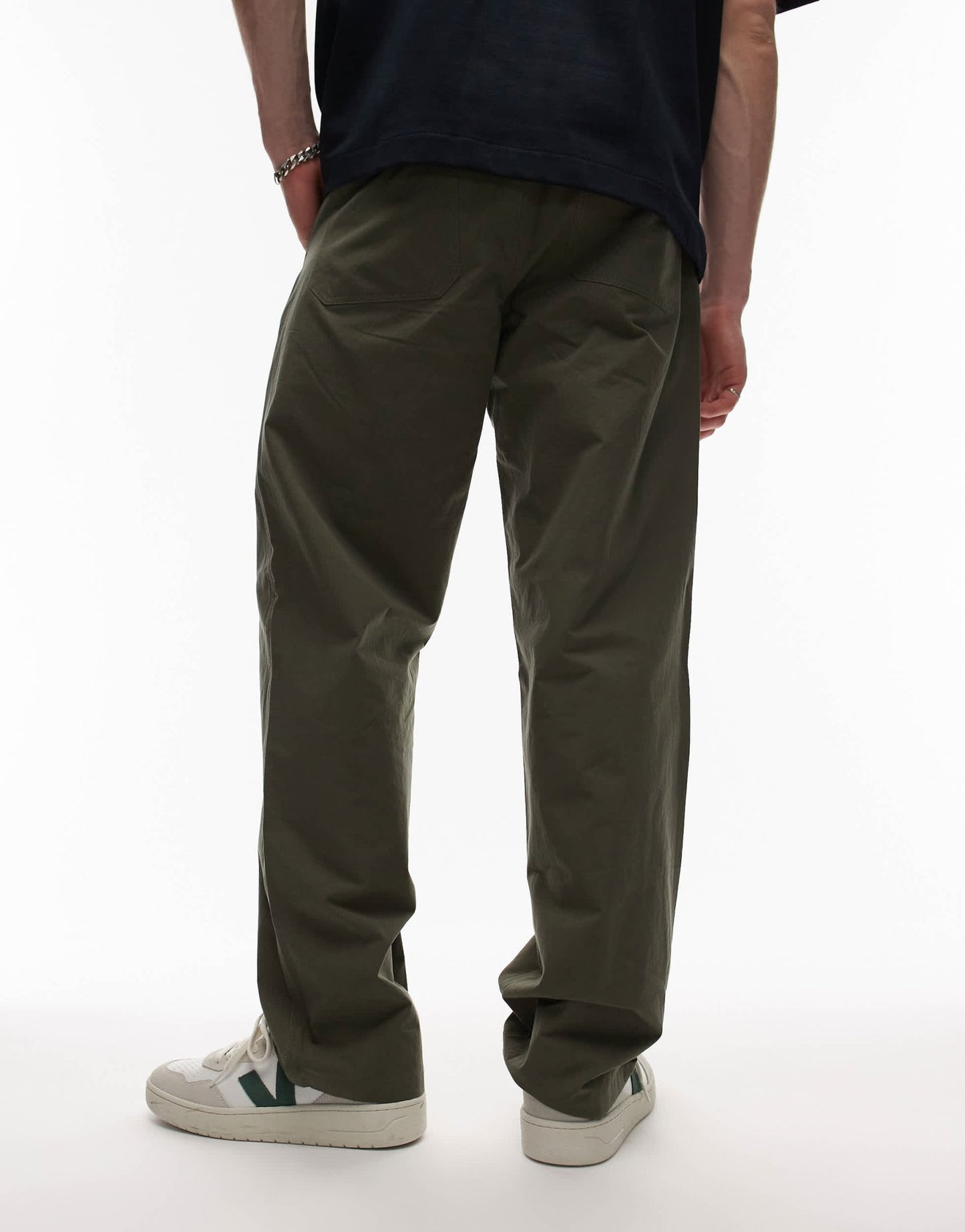 ARKET heavy poplin trouser with button front in khaki - ASOS Sample Sale