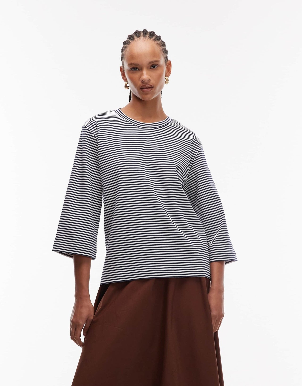 ARKET heavyweight 3/4 sleeve t-shirt in blue and white stripe - ASOS Sample Sale