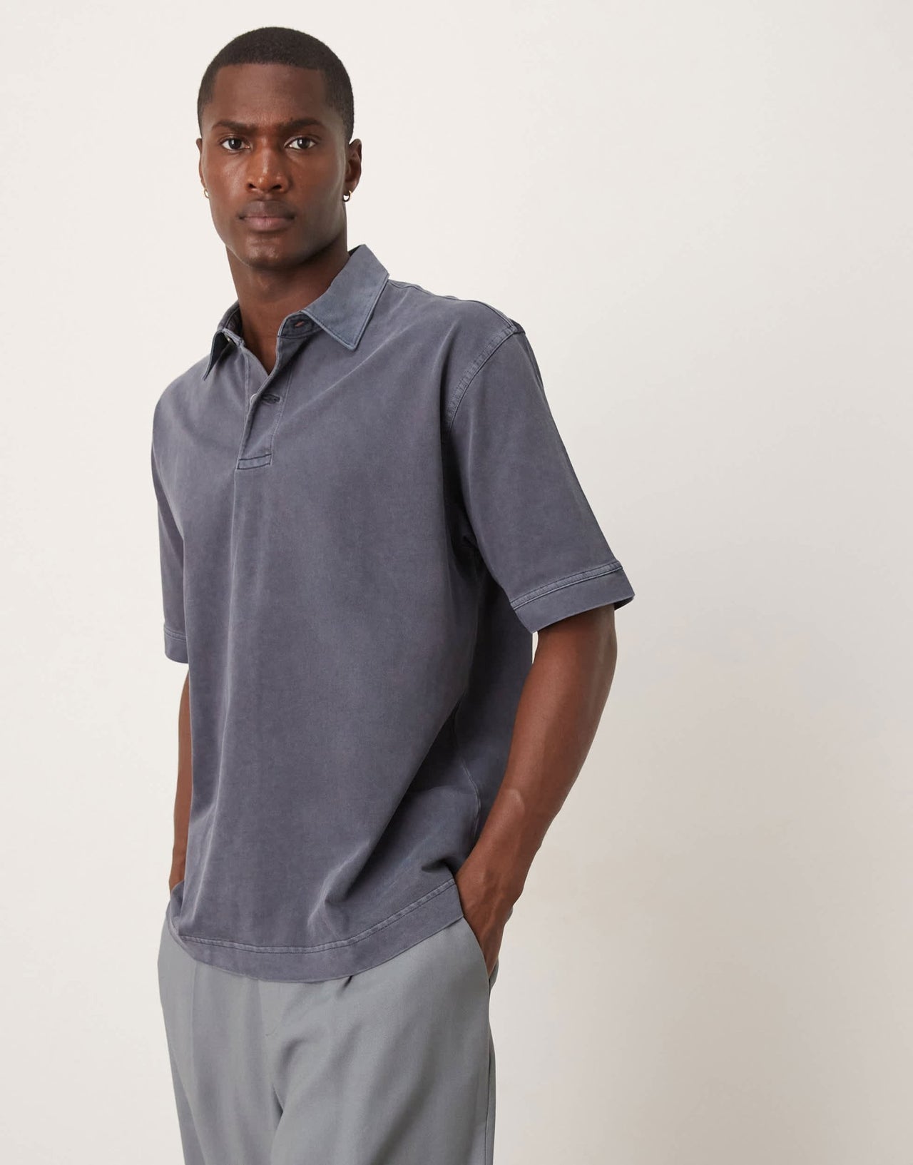 ARKET heavyweight jersey short sleeve polo shirt in dark blue - ASOS Sample Sale