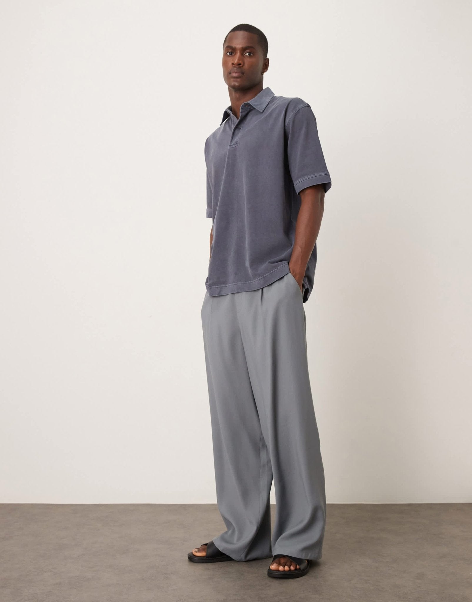 ARKET heavyweight jersey short sleeve polo shirt in dark blue - ASOS Sample Sale