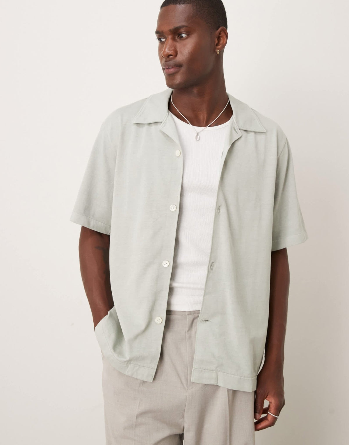 ARKET heavyweight jersey short sleeve shirt in light turquoise blue - ASOS Sample Sale