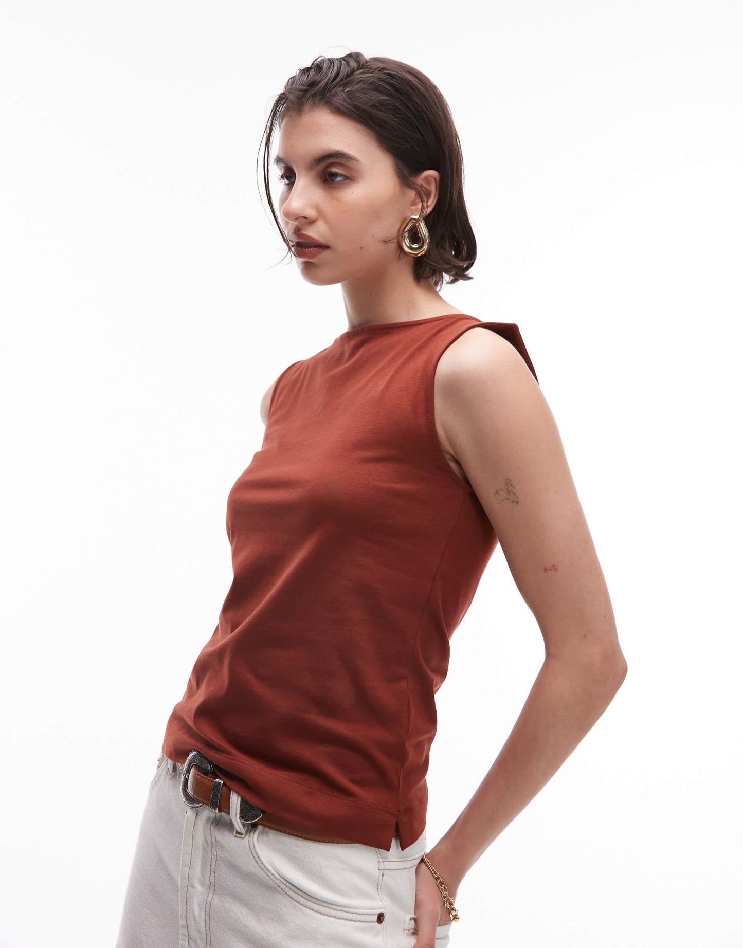 ARKET jersey boat neck tank top in rust red - ASOS Sample Sale