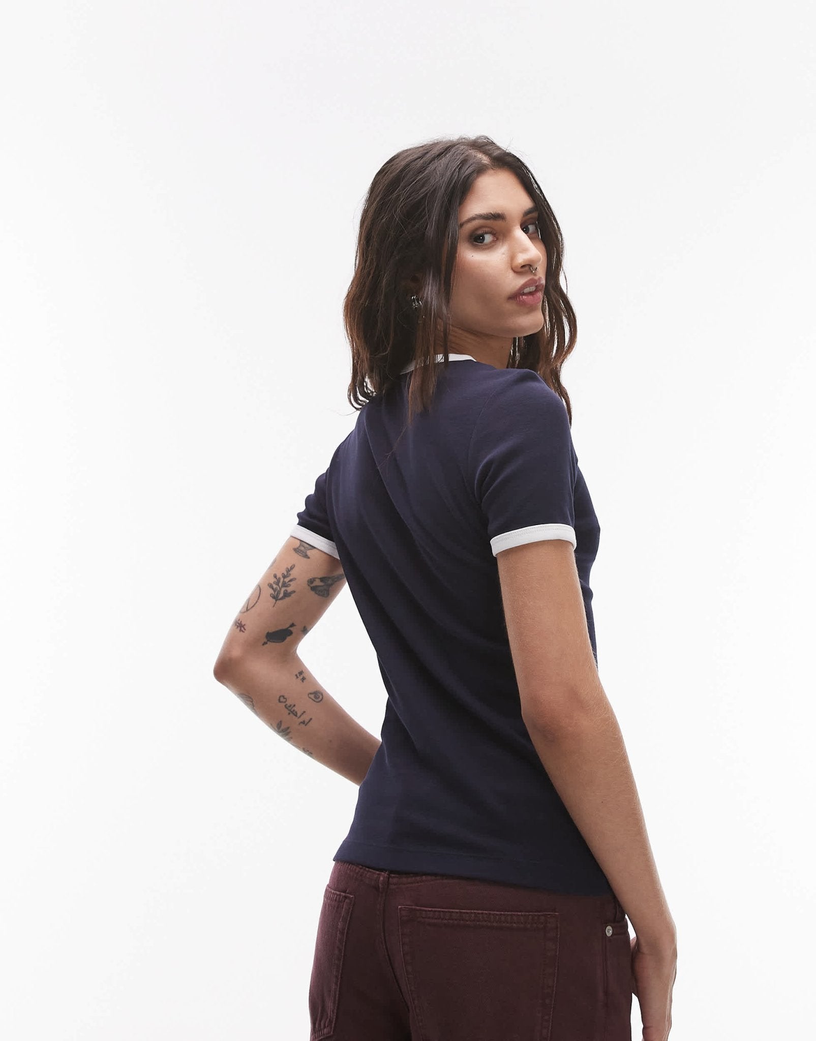 ARKET jersey ribbed t-shirt in navy blue with contrast binding - ASOS Sample Sale