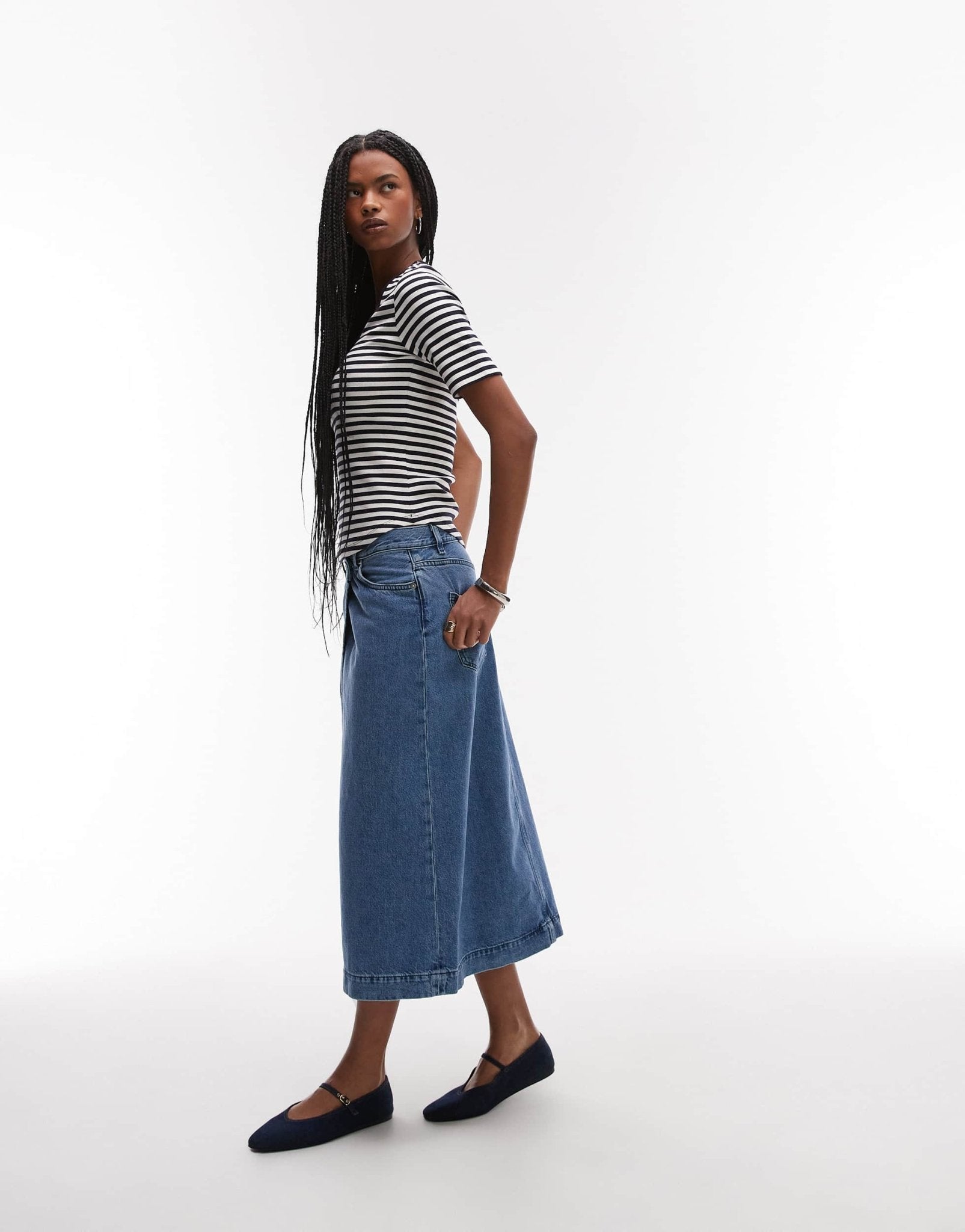 ARKET jersey ribbed t-shirt top with scoop neck in blue stripes - ASOS Sample Sale
