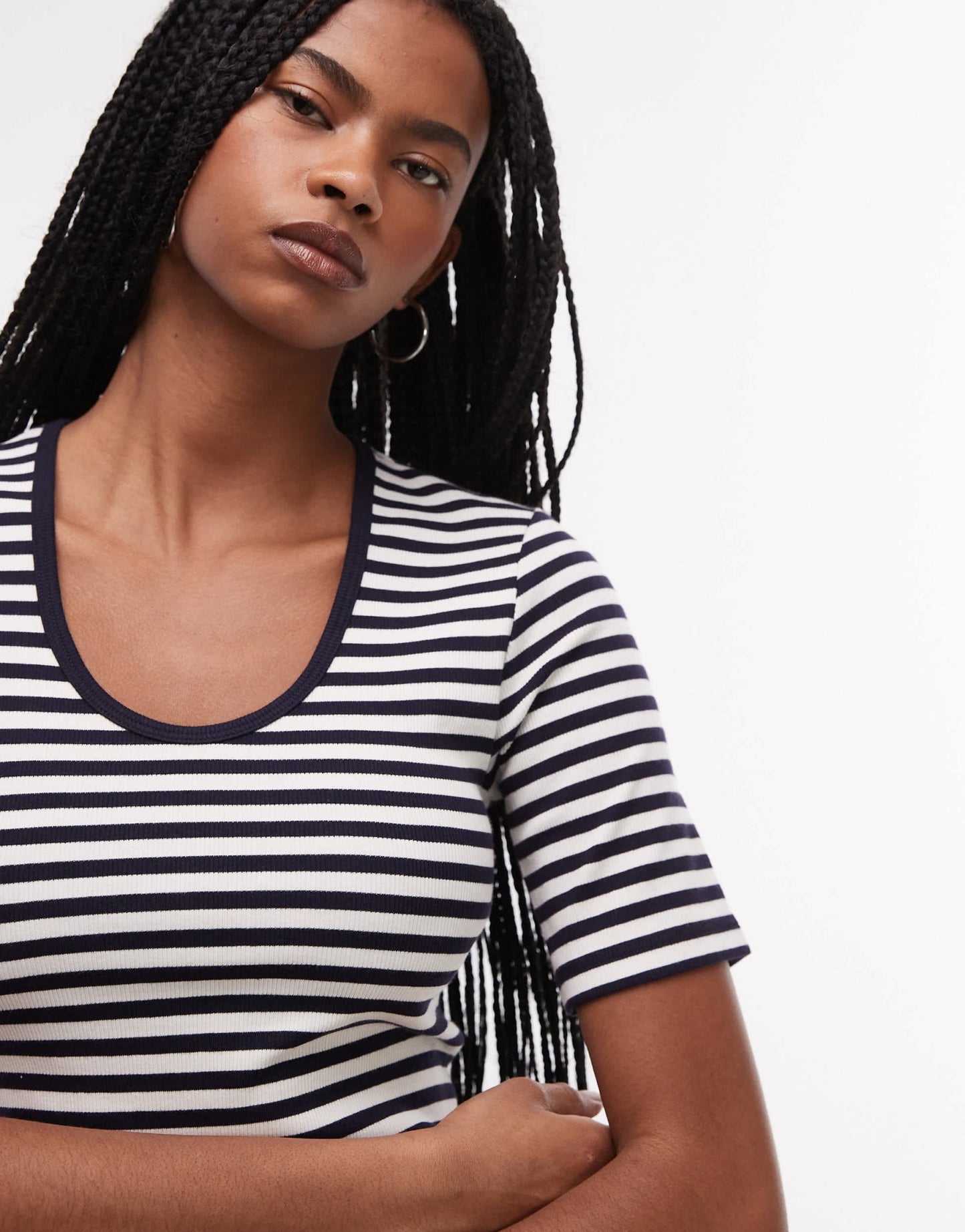 ARKET jersey ribbed t-shirt top with scoop neck in blue stripes - ASOS Sample Sale